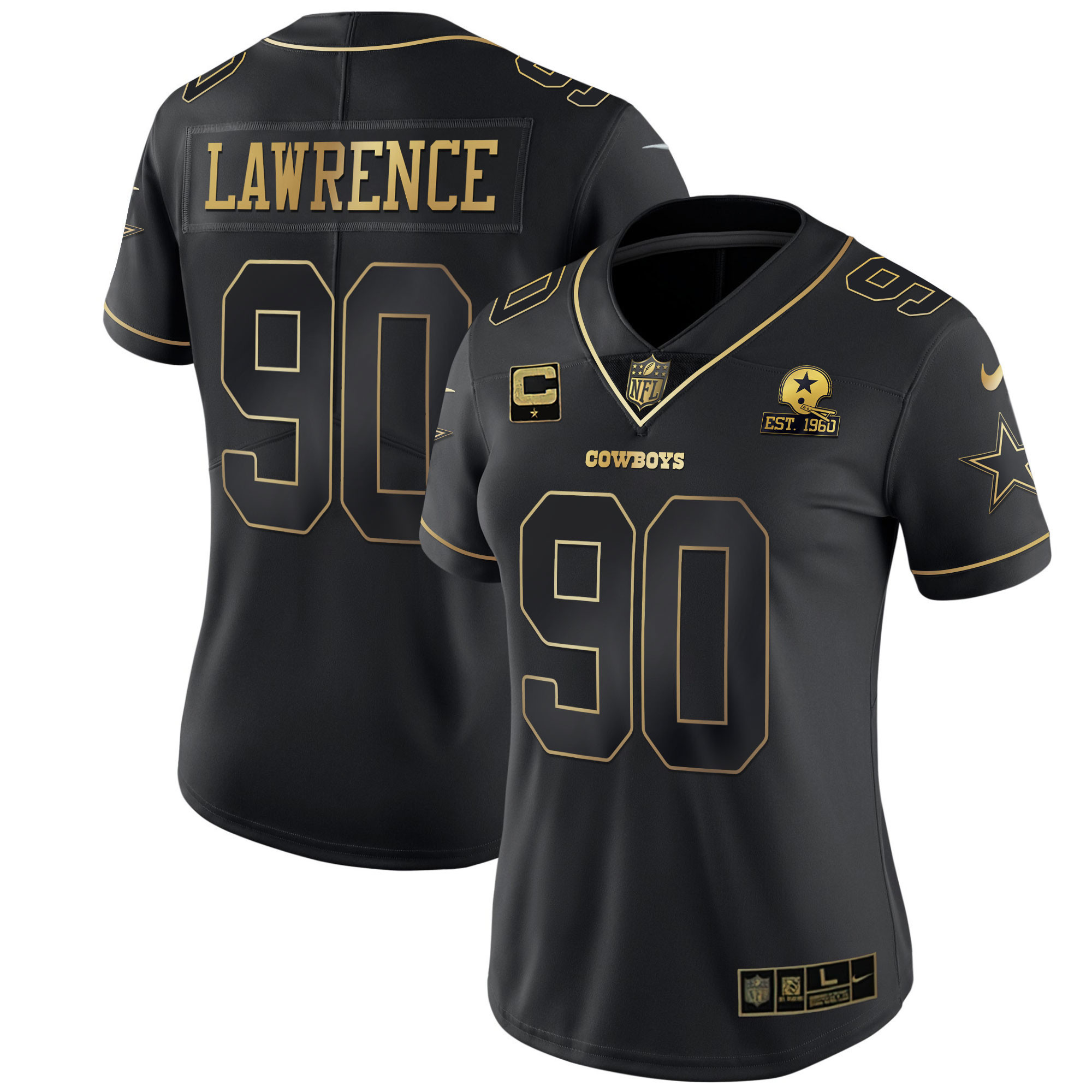 Demarcus Lawrence Women's Dallas Cowboys Black Gold & White Gold - All Stitched Black Gold Jersey - All Stitched