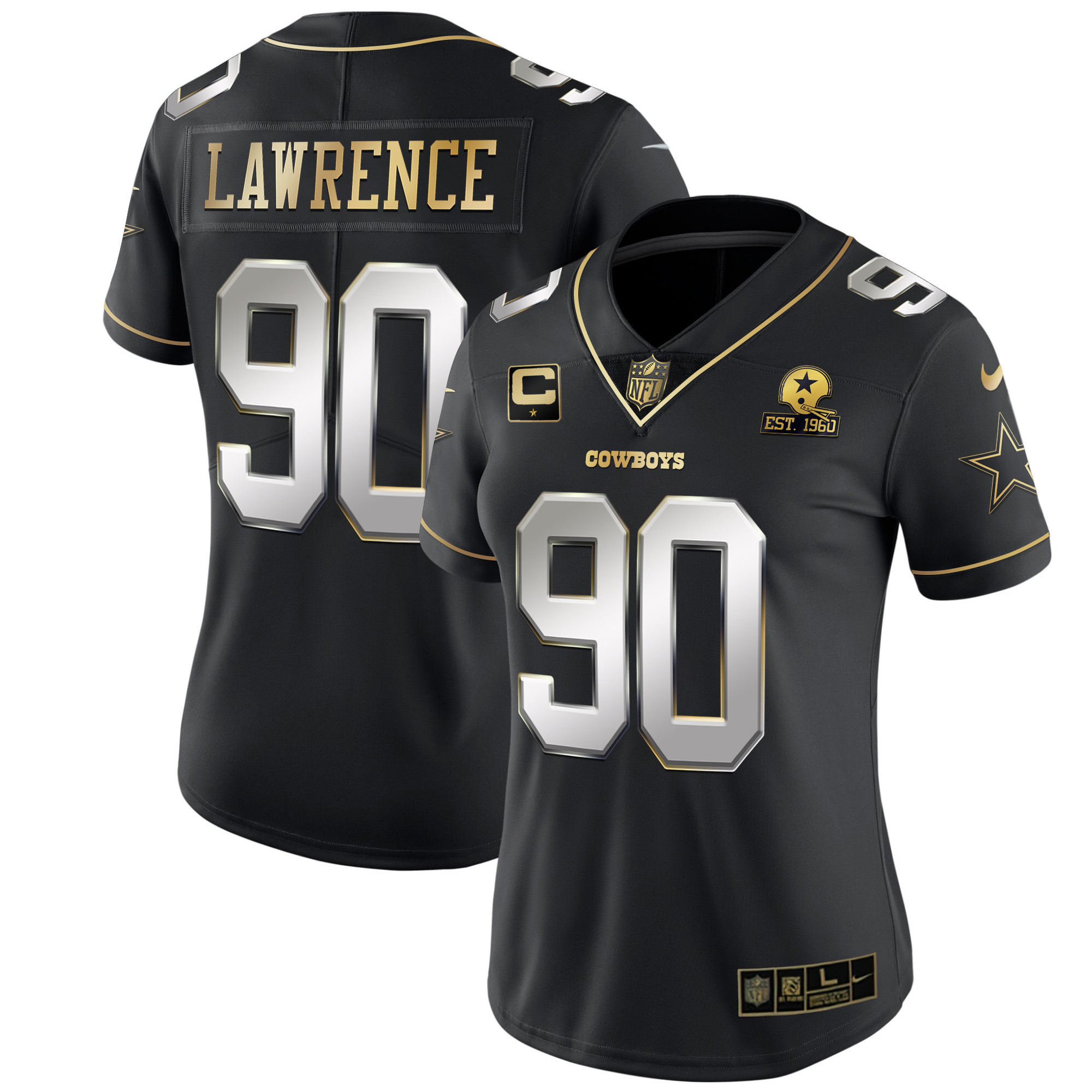 Demarcus Lawrence Women's Dallas Cowboys Black Gold & White Gold - All Stitched Black Limited Jersey - All Stitched