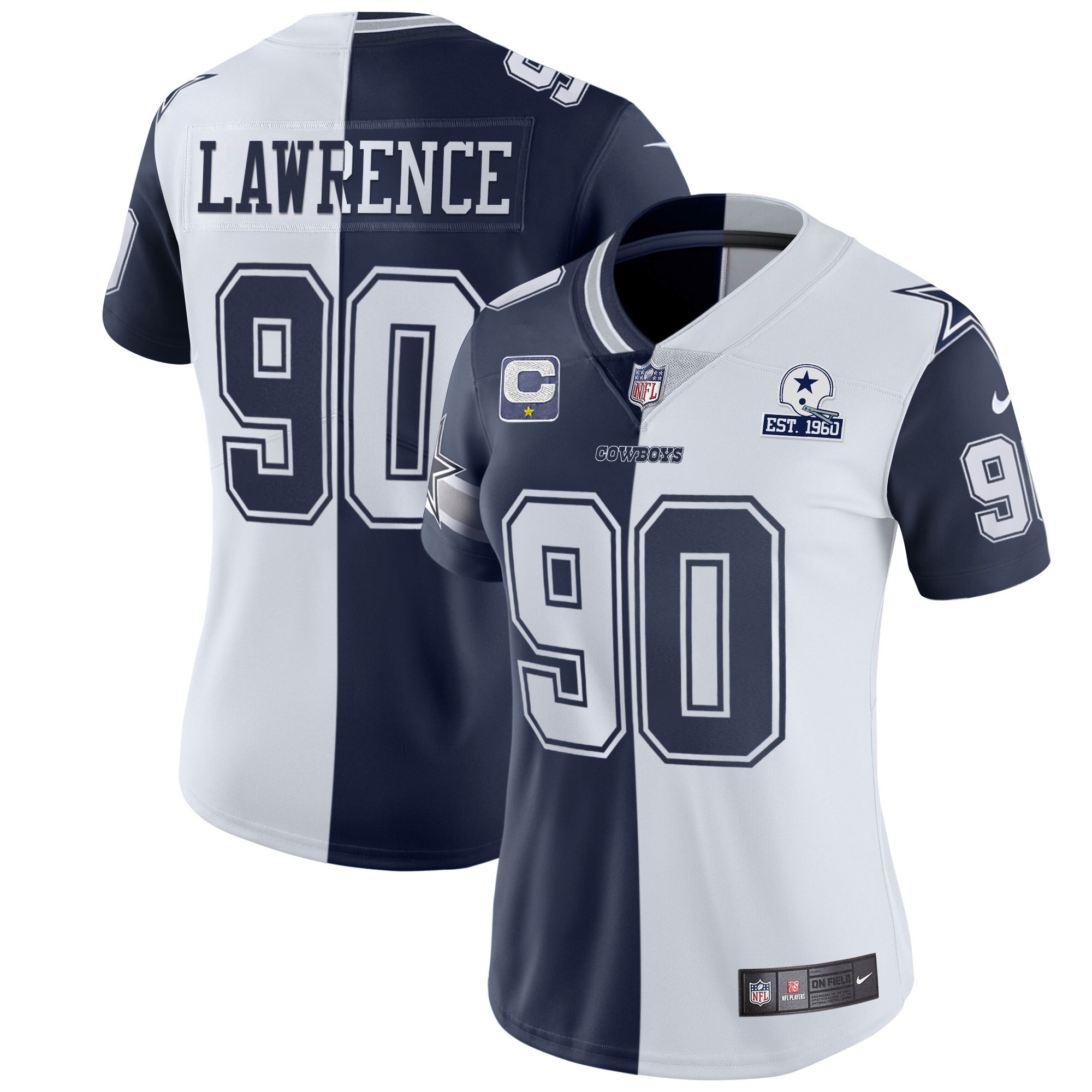 Demarcus Lawrence Women's Dallas Cowboys Black Gold & White Gold - All Stitched Split Jersey - All Stitched