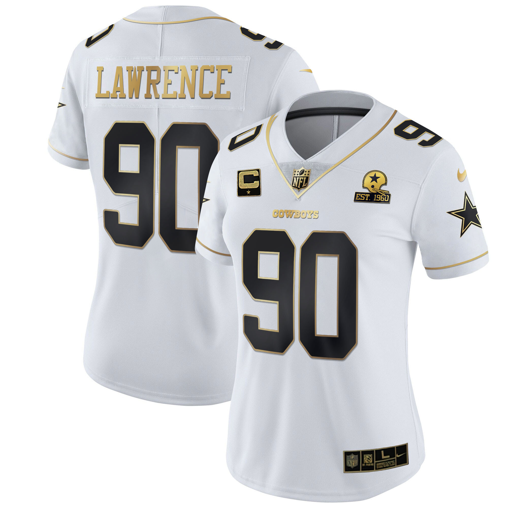 Demarcus Lawrence Women's Dallas Cowboys Black Gold & White Gold - All Stitched White Gold Jersey - All Stitched