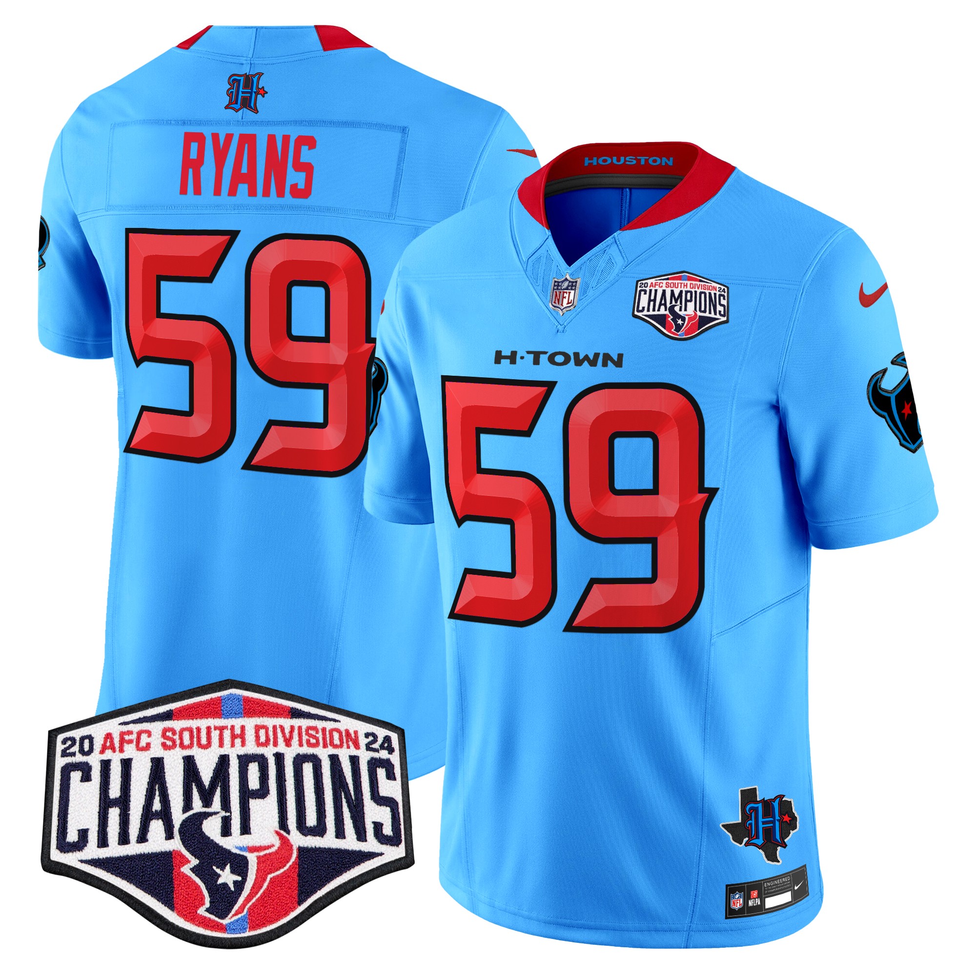 DeMeco Ryans Men's Houston Texans 2024 AFC South Division Champions Patch Vapor Limited Blue. Jersey - All Stitched