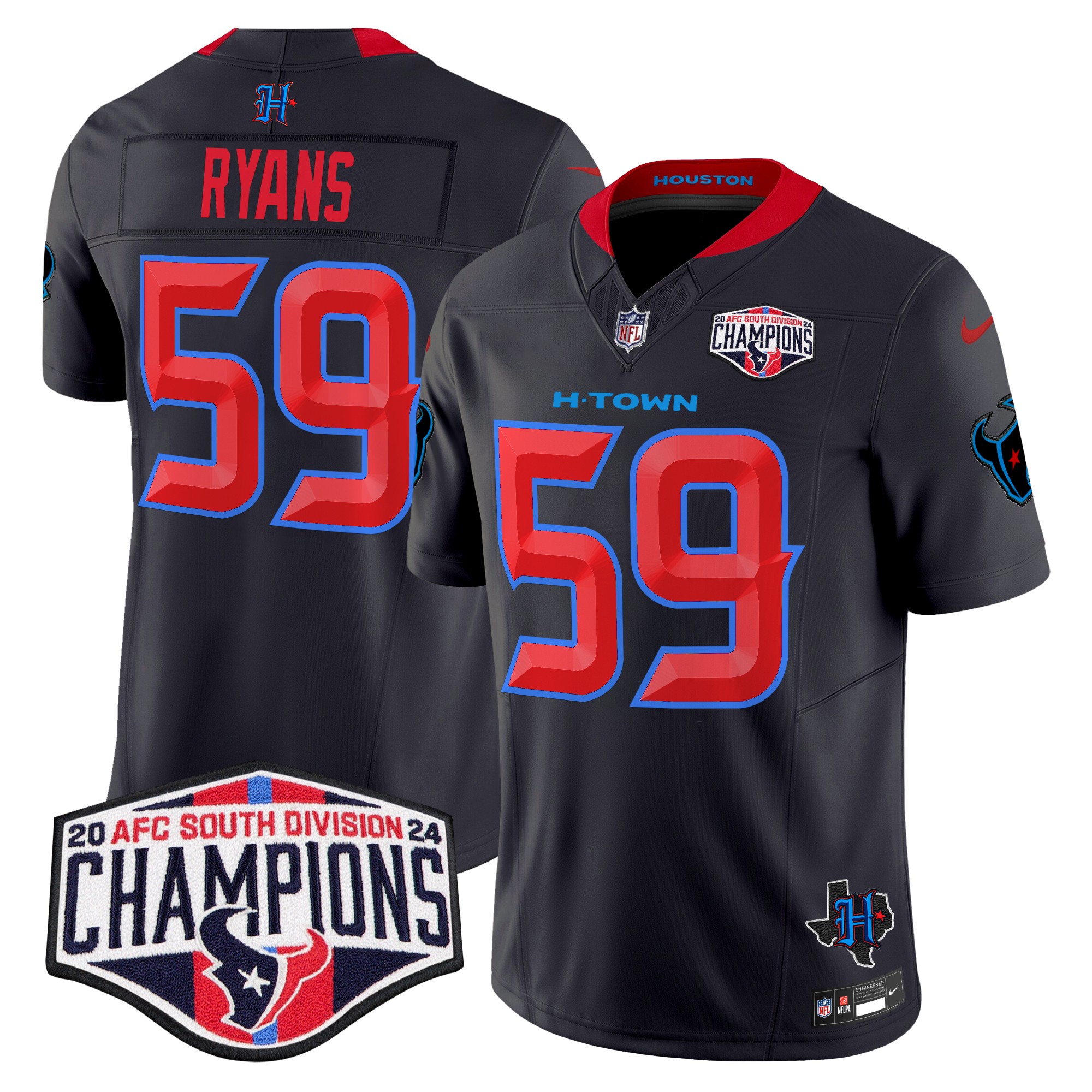 DeMeco Ryans Men's Houston Texans 2024 AFC South Division Champions Patch Vapor Limited Navy Limited Jersey - All Stitched