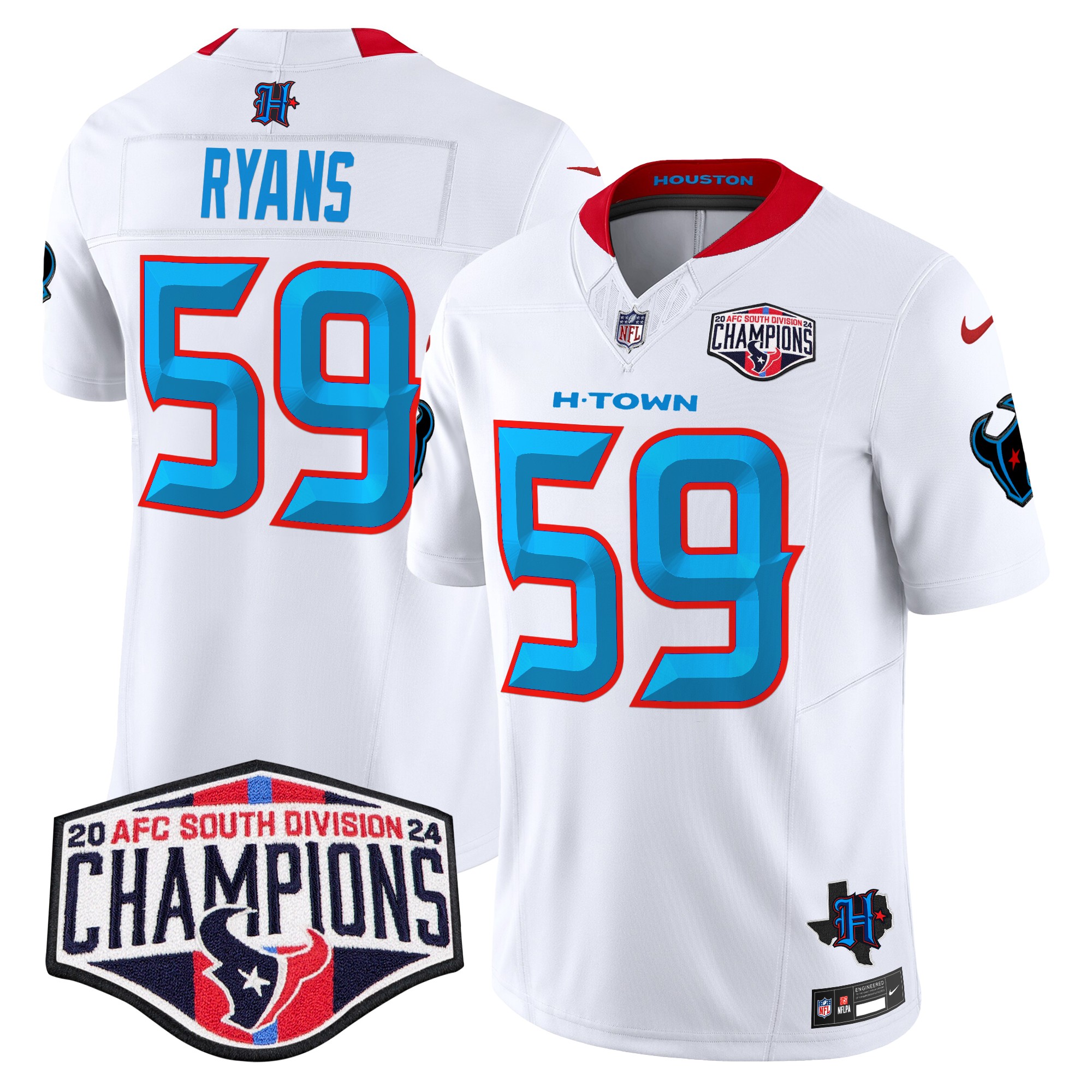 DeMeco Ryans Men's Houston Texans 2024 AFC South Division Champions Patch Vapor Limited White Jersey - All Stitched