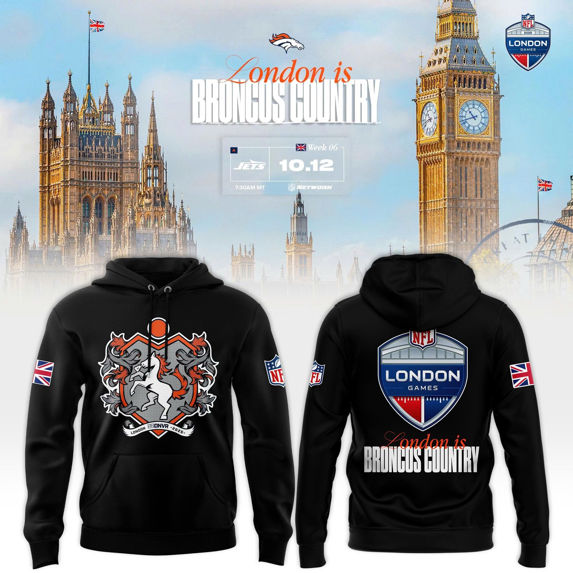 Denver Broncos 2025 London Game Limited Black Pullover Hoodie