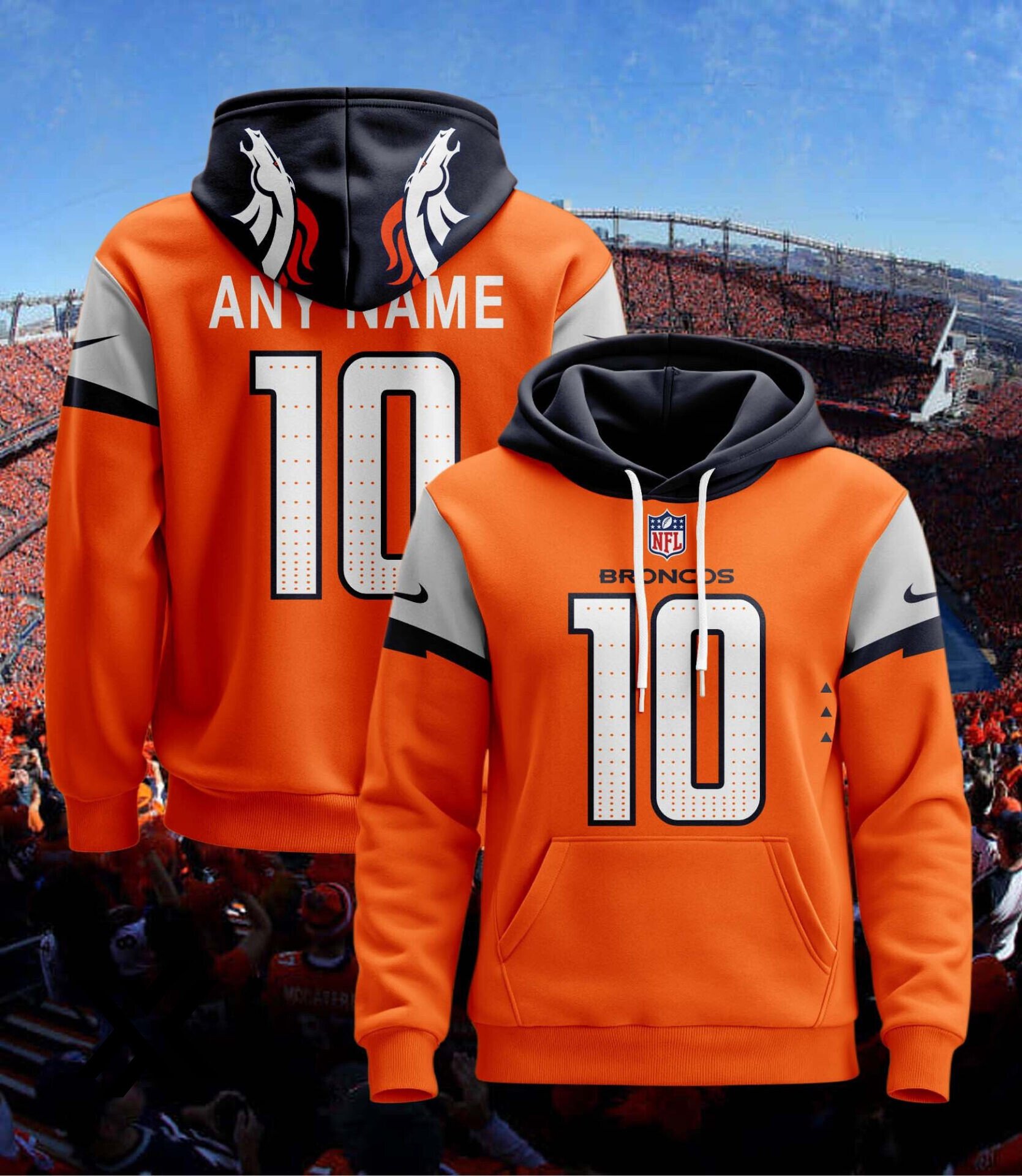 Denver Broncos Custom Name Hoodie Style Jersey