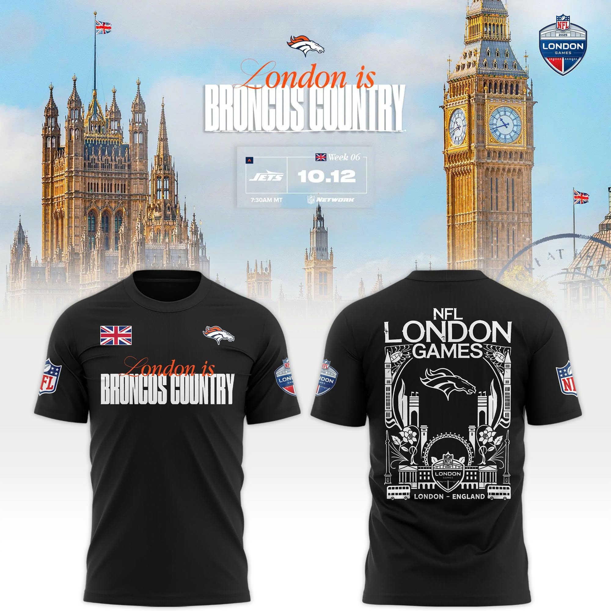 Denver Broncos NFL 2025 London Game Limited Black Cotton T-Shirt