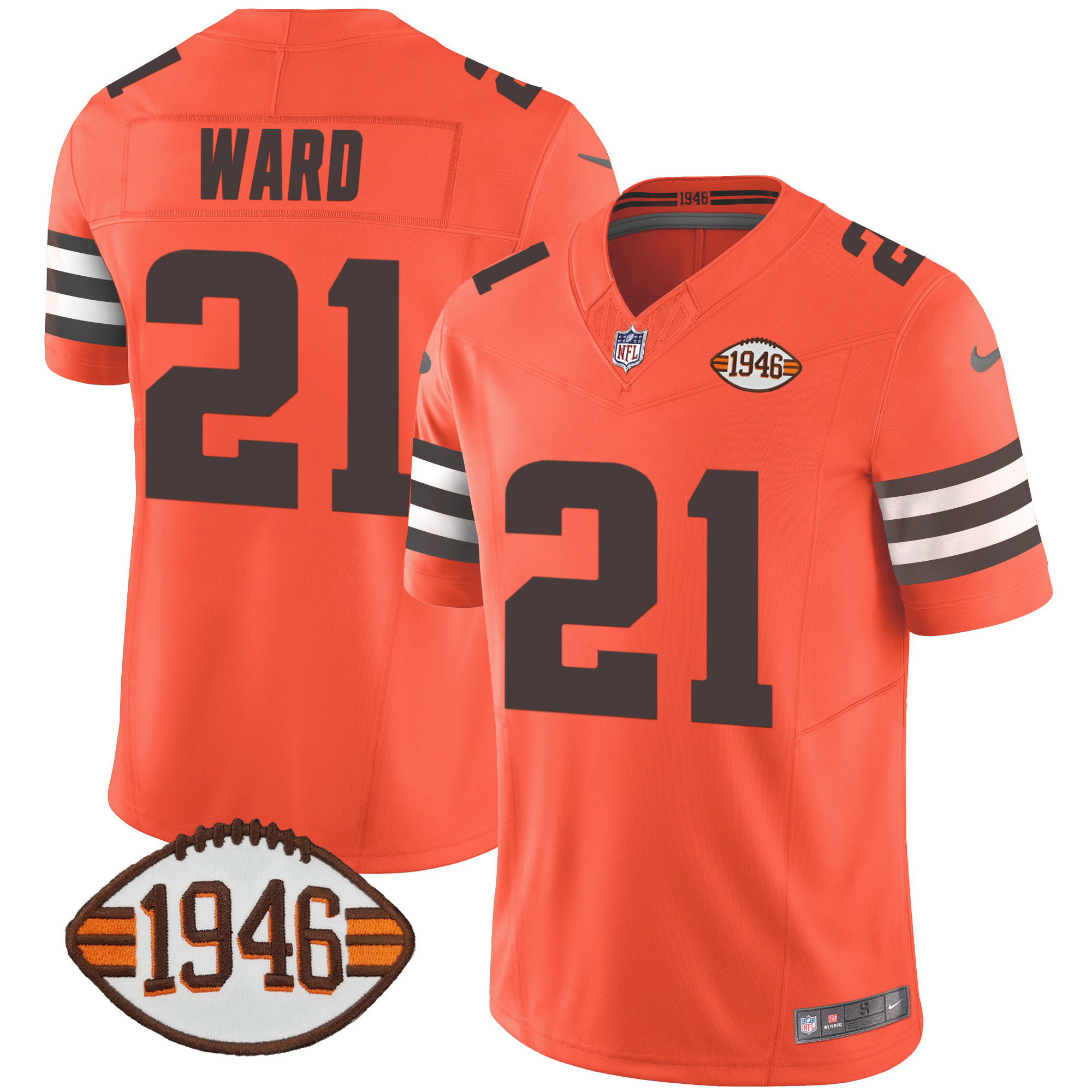 Denzel Ward Men's Cleveland Browns 1946 75th Anniversary Patch Orange Jersey - All Stitched