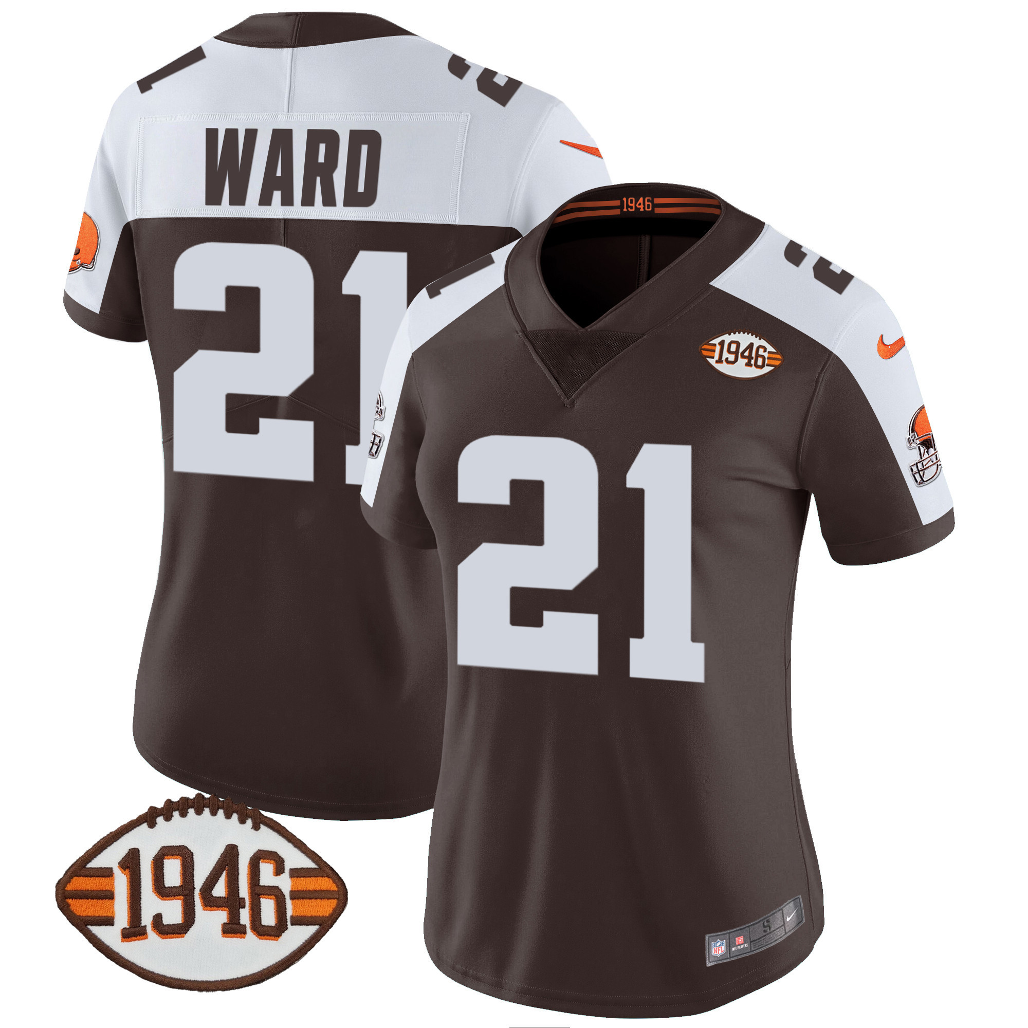 Denzel Ward Women's Cleveland Browns 1946 75th Anniversary Patch Alternate Jersey - All Stitched