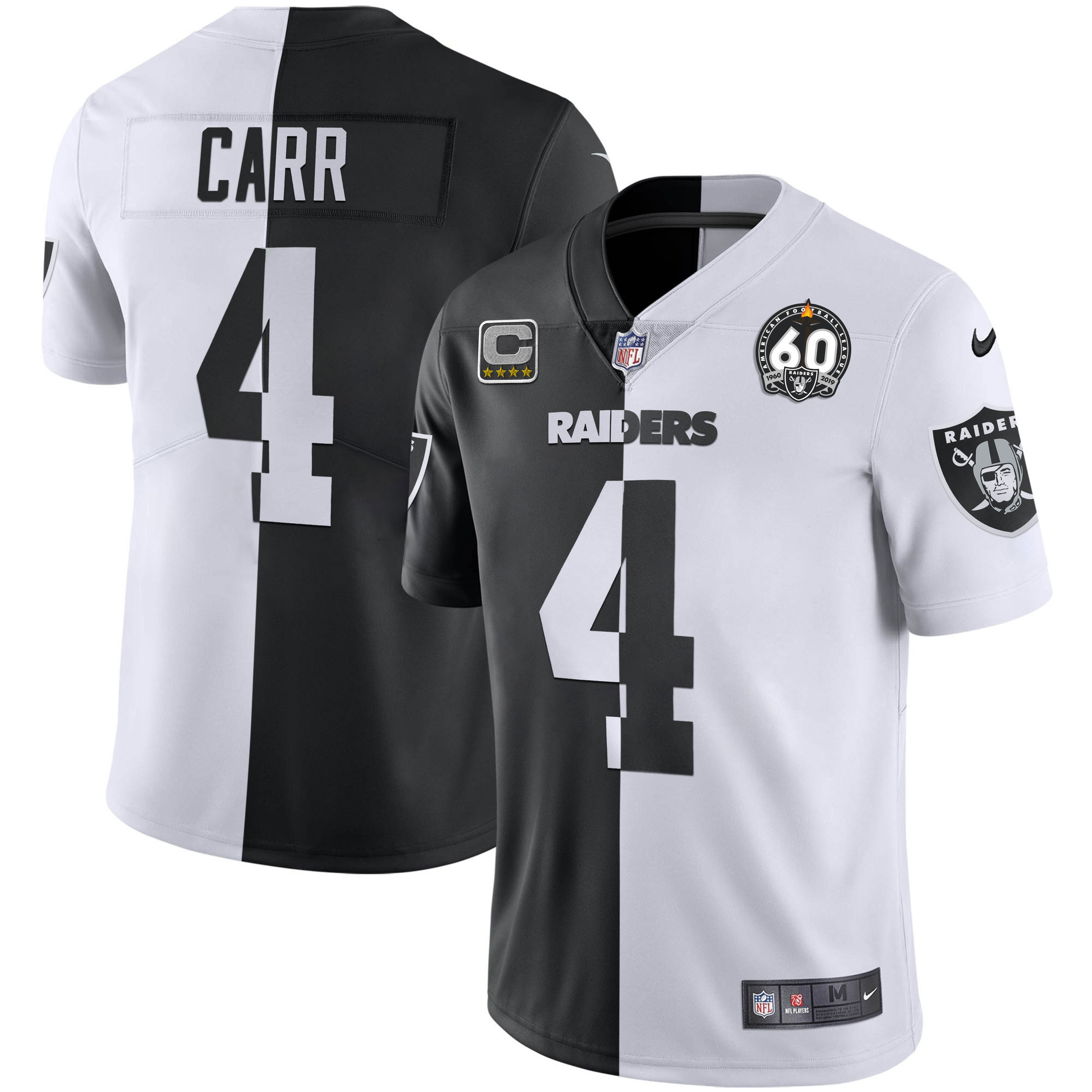 Derek Carr Men's Las Vegas Raiders 60th Season Patch Gold & Split - All Stitched Split Jersey - All Stitched
