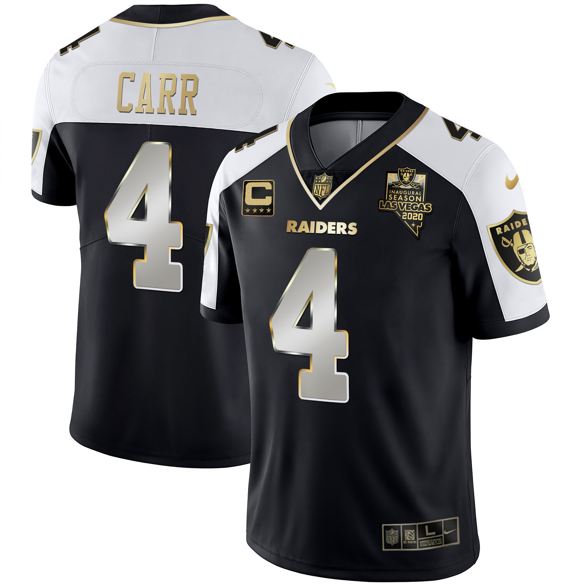 Derek Carr Men's Las Vegas Raiders Alternate Vapor Black Gold & Black Inverted Limited Inaugural Season Patch - All Stitched Alternate Limited Jersey - All Stitched