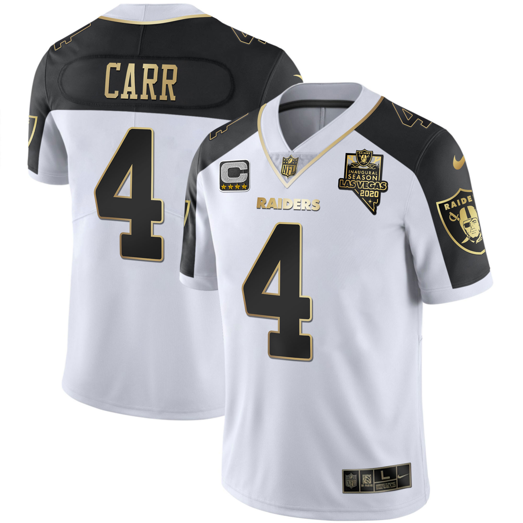 Derek Carr Men's Las Vegas Raiders Alternate Vapor Black Gold & Black Inverted Limited Inaugural Season Patch - All Stitched Black Inverted Jersey - All Stitched