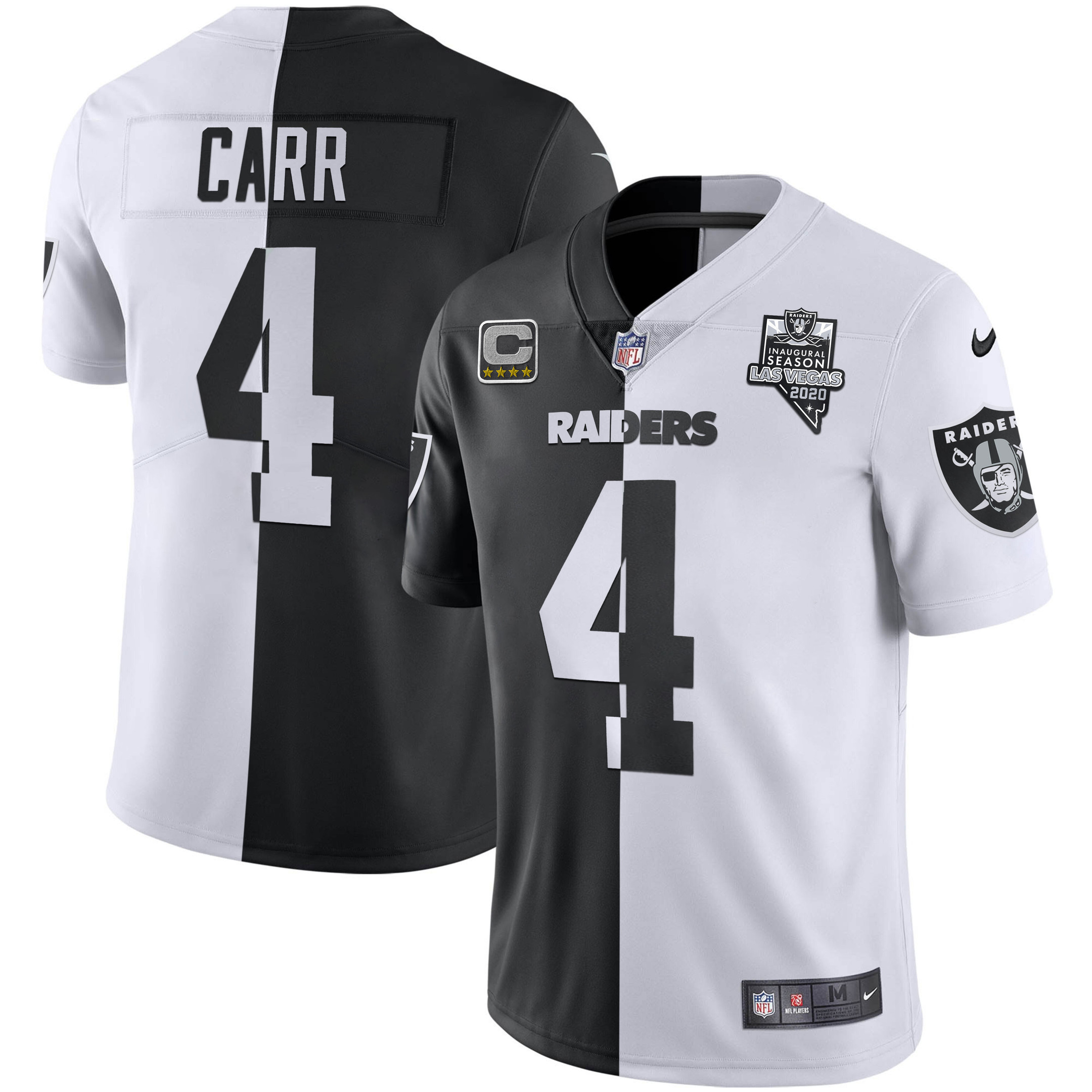 Derek Carr Men's Las Vegas Raiders Inaugural Season Patch Gold & Split - All Stitched Split Jersey - All Stitched