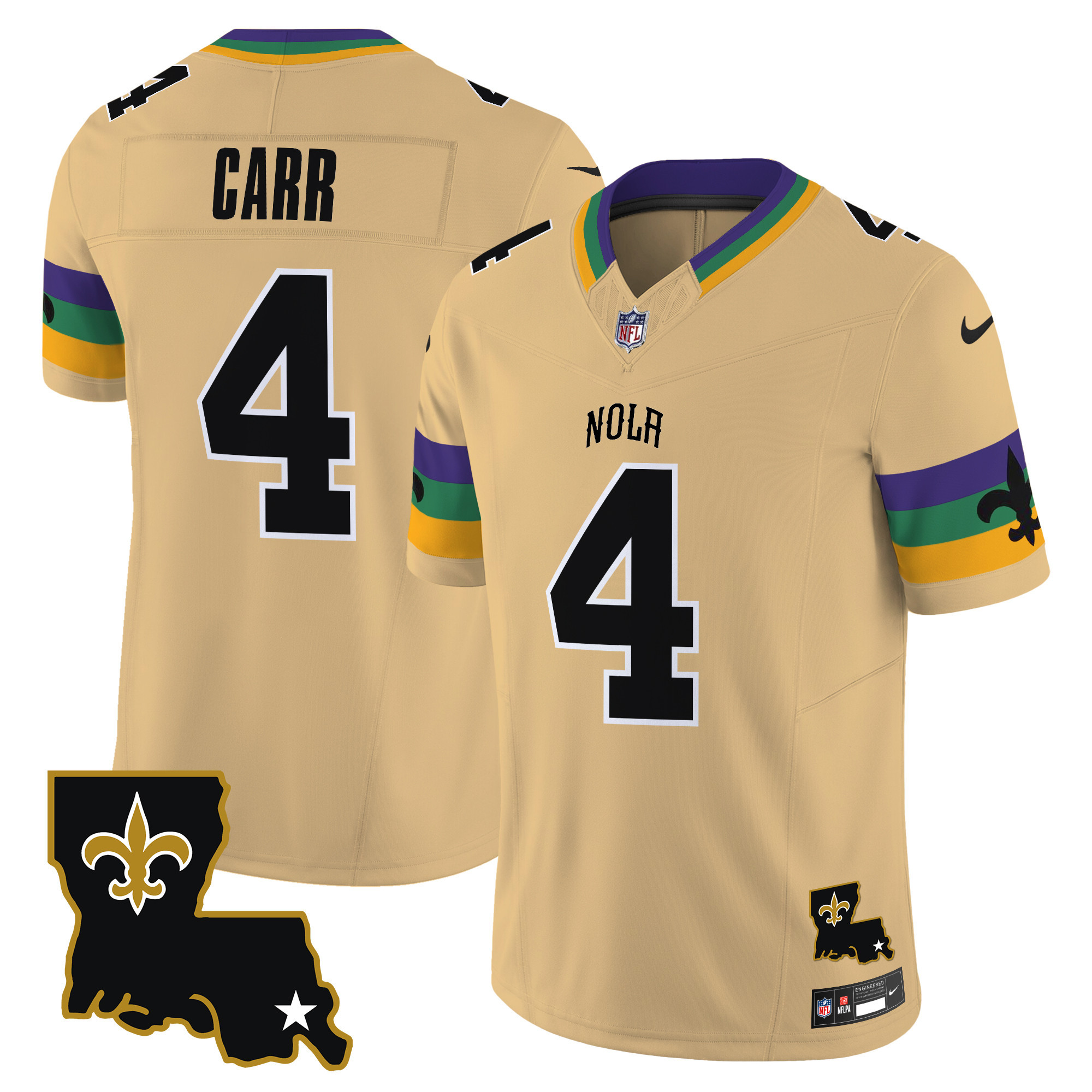 Derek Carr Men's New Orleans Saints 2024 New Orleans City Vapor Limited Gold Jersey - All Stitched