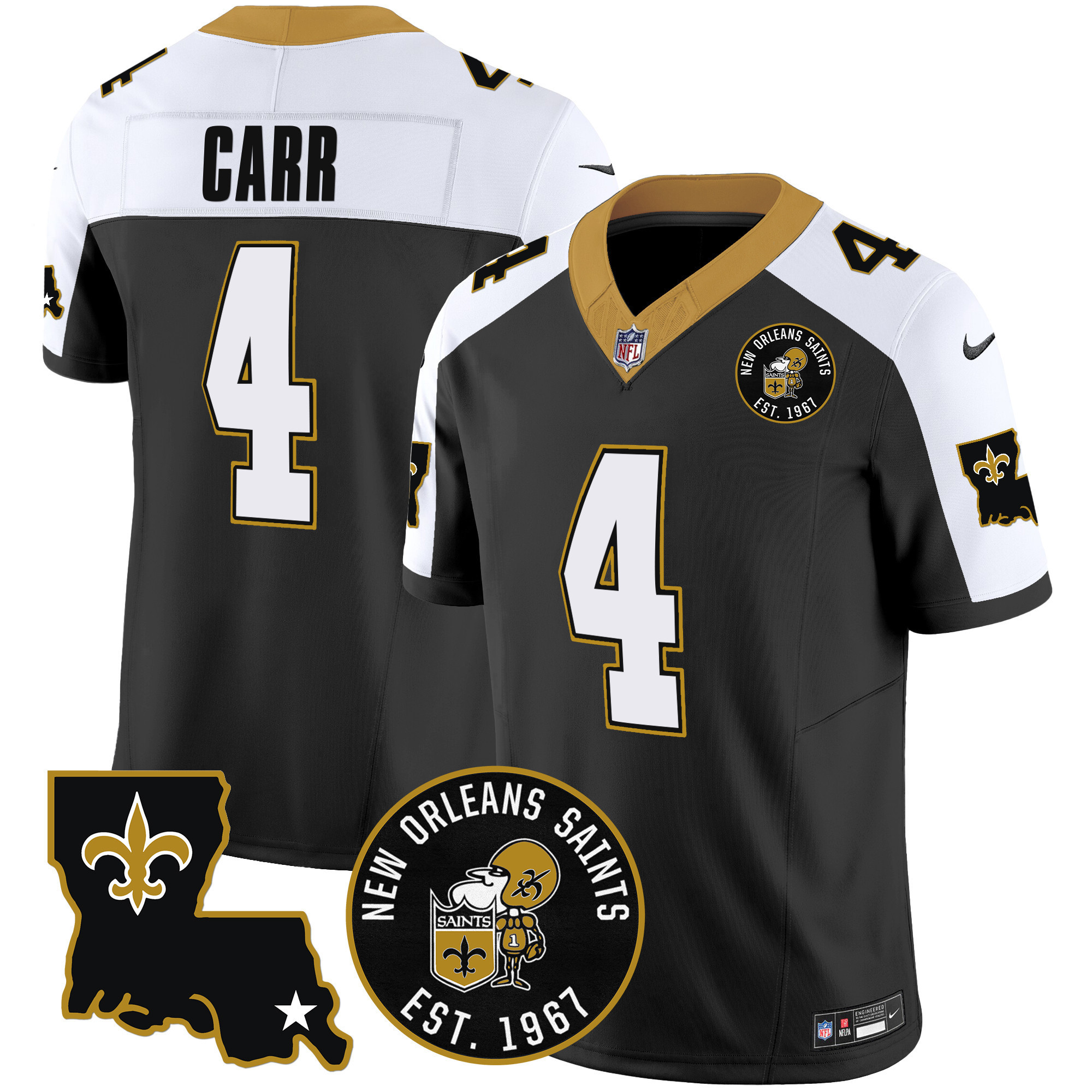 Derek Carr Men's New Orleans Saints EST. 1967 Patch Vapor Alternate Jersey - All Stitched