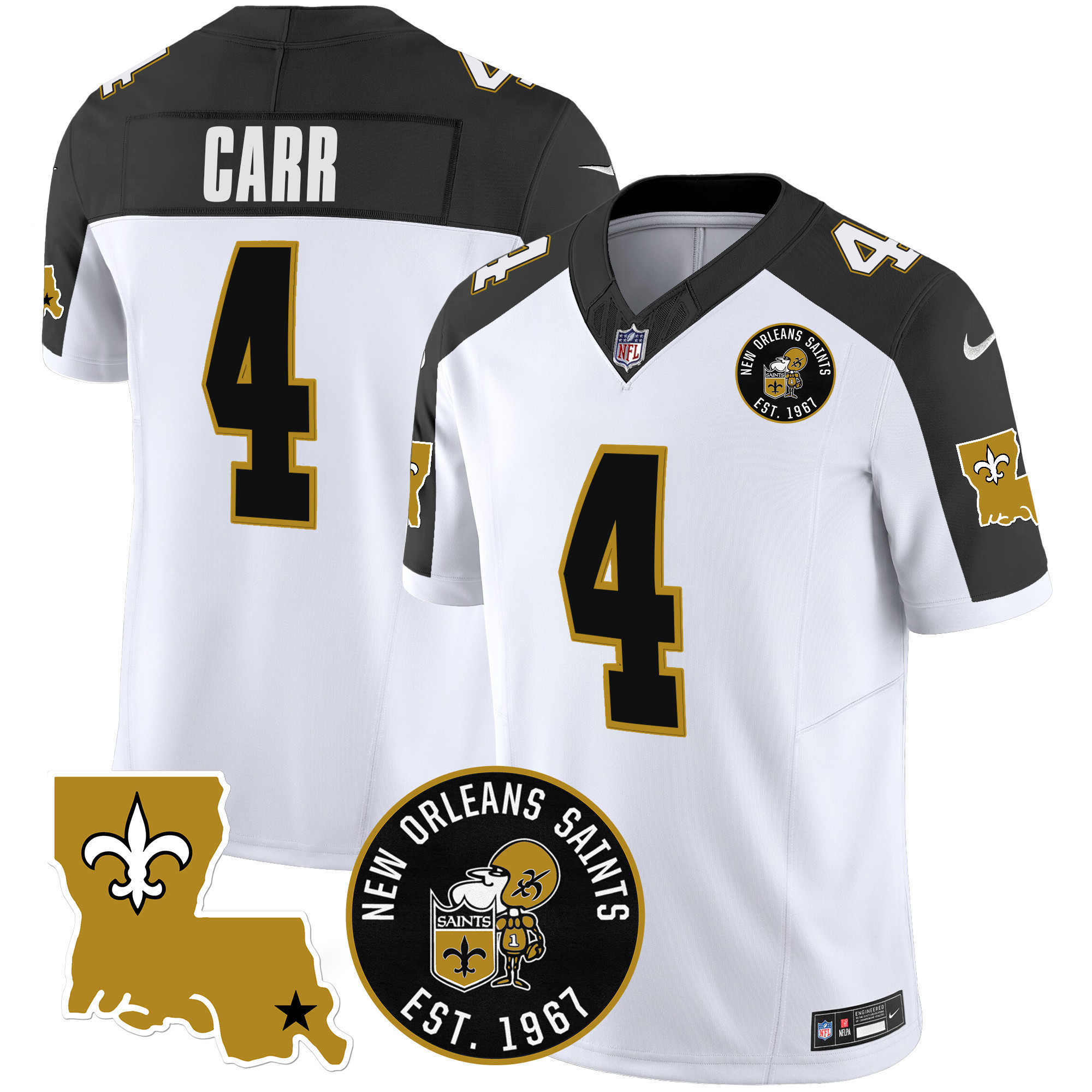 Derek Carr Men's New Orleans Saints EST. 1967 Patch Vapor Inverted Jersey - All Stitched