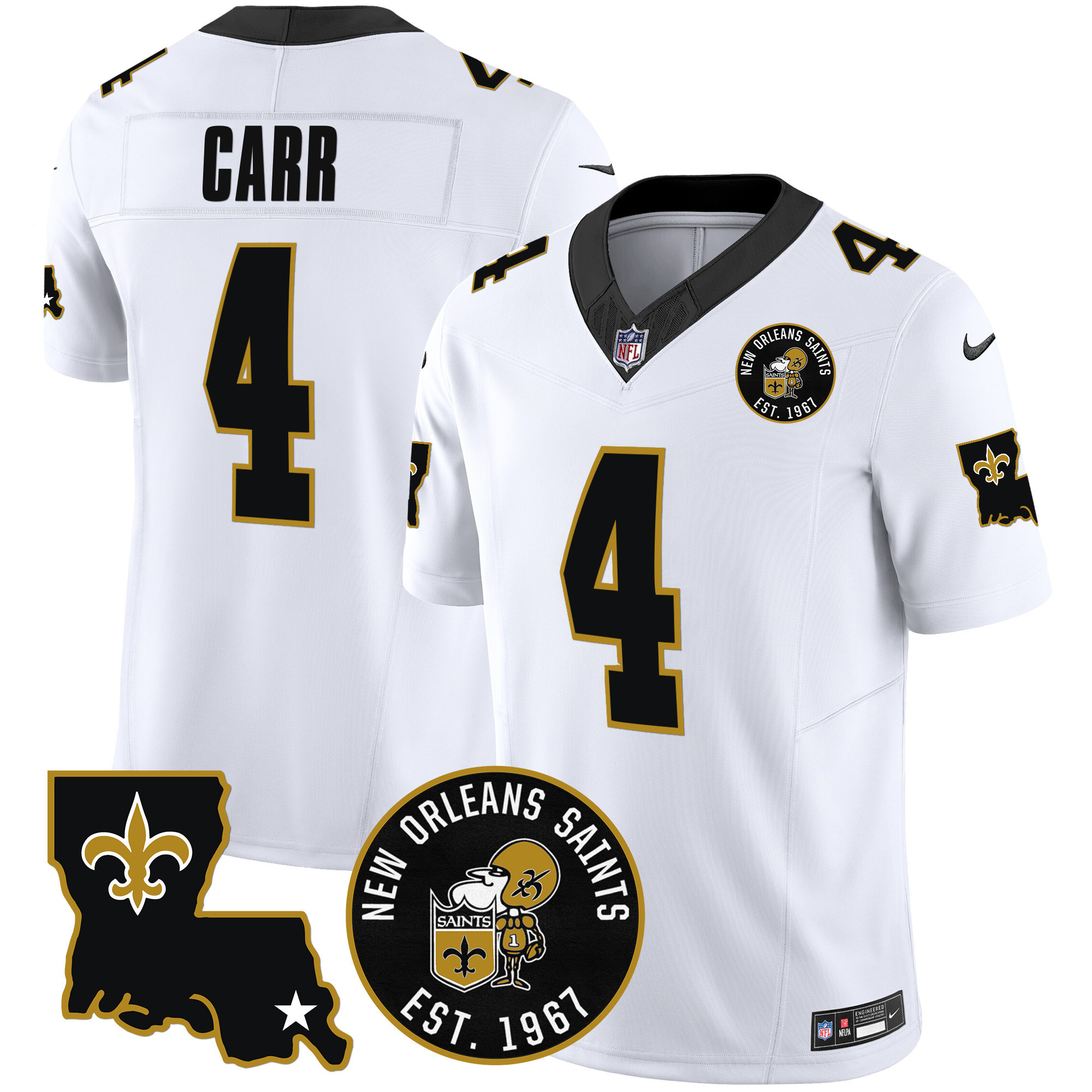 Derek Carr Men's New Orleans Saints EST. 1967 Patch Vapor White Jersey - All Stitched