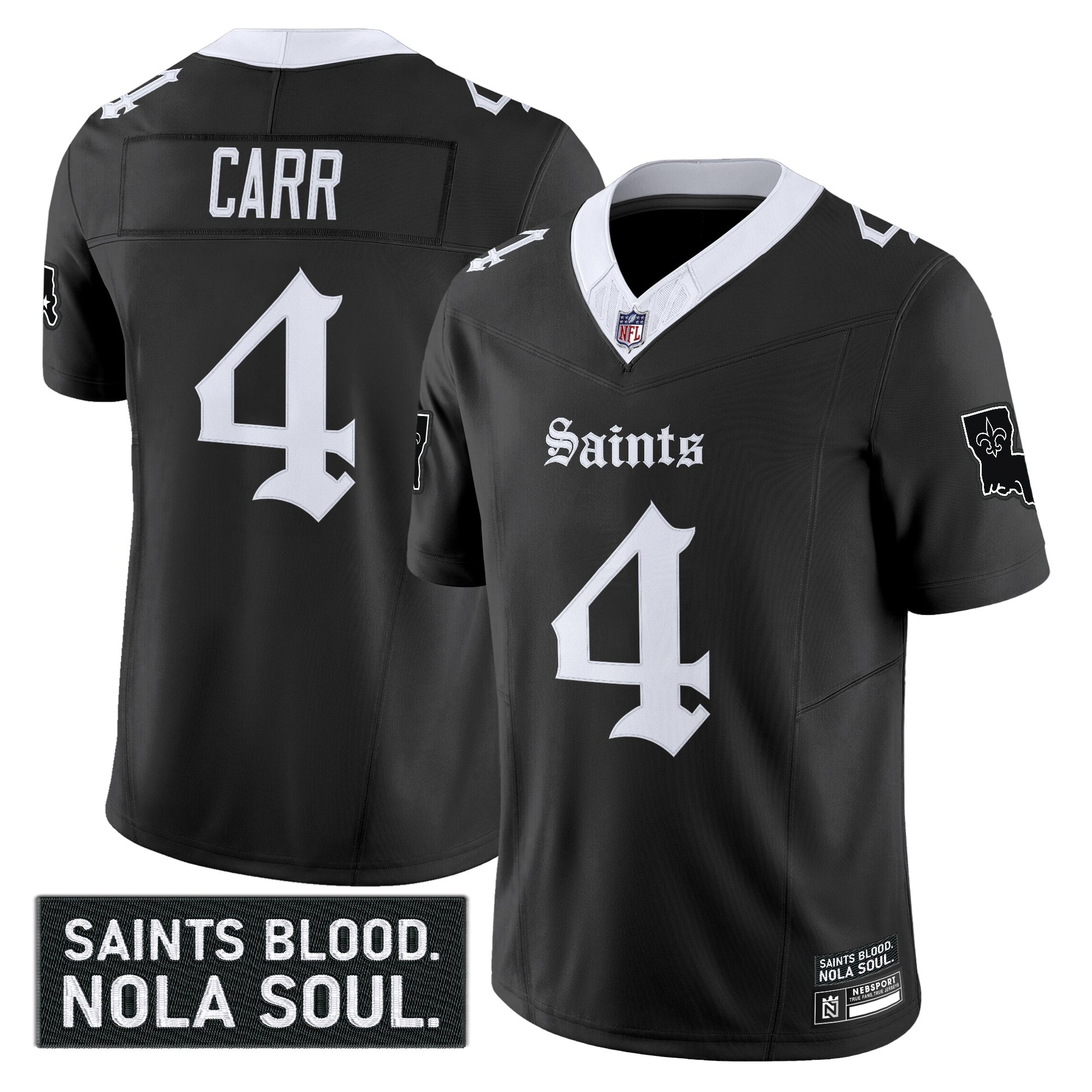 Derek Carr Men's New Orleans Saints 'Gothic Vieux CarrÃƒÆ’Ã‚Â© Edition' Vapor Black Jersey - All Stitched
