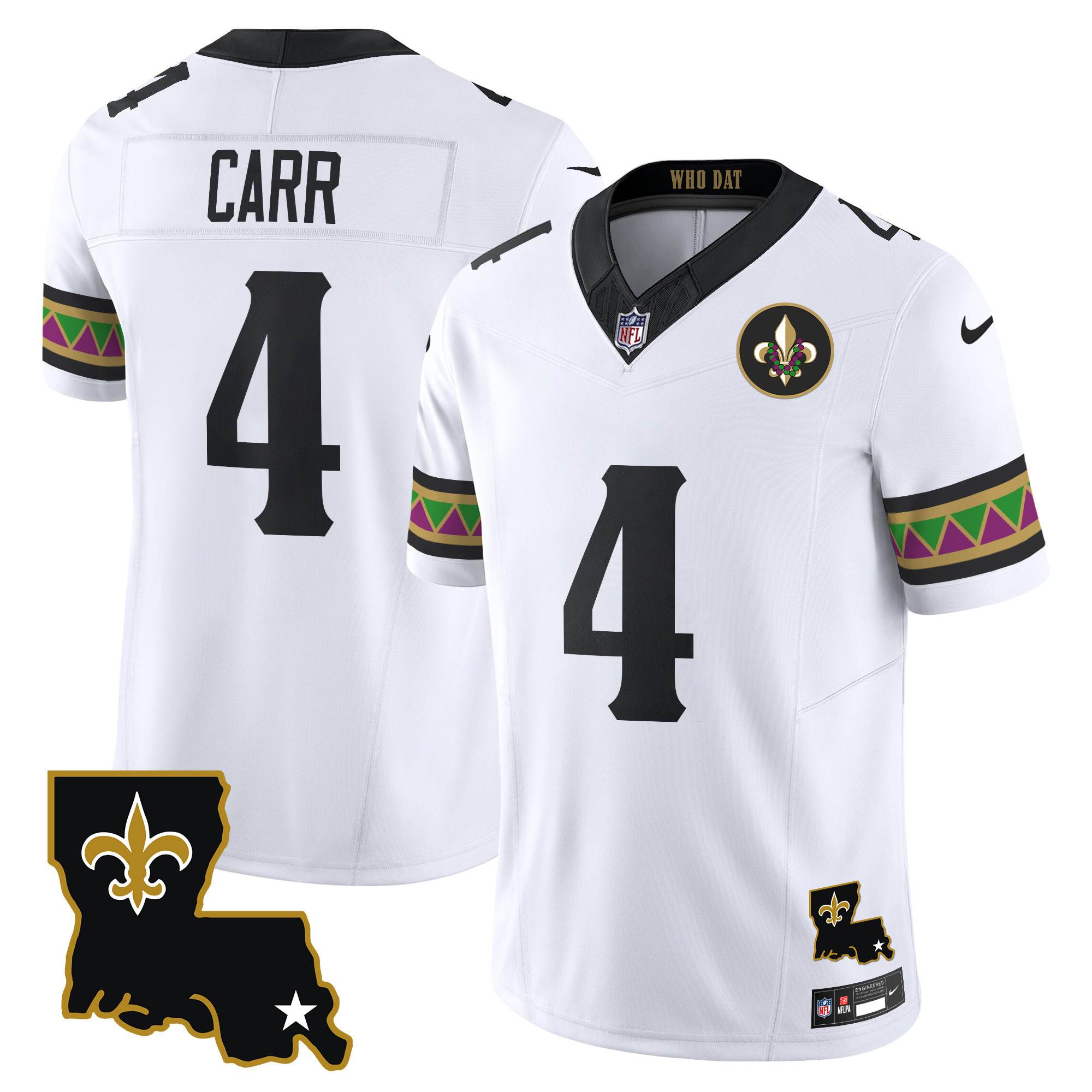 Derek Carr Men's New Orleans Saints Mardi Gras Vapor Limited White Jersey - All Stitched