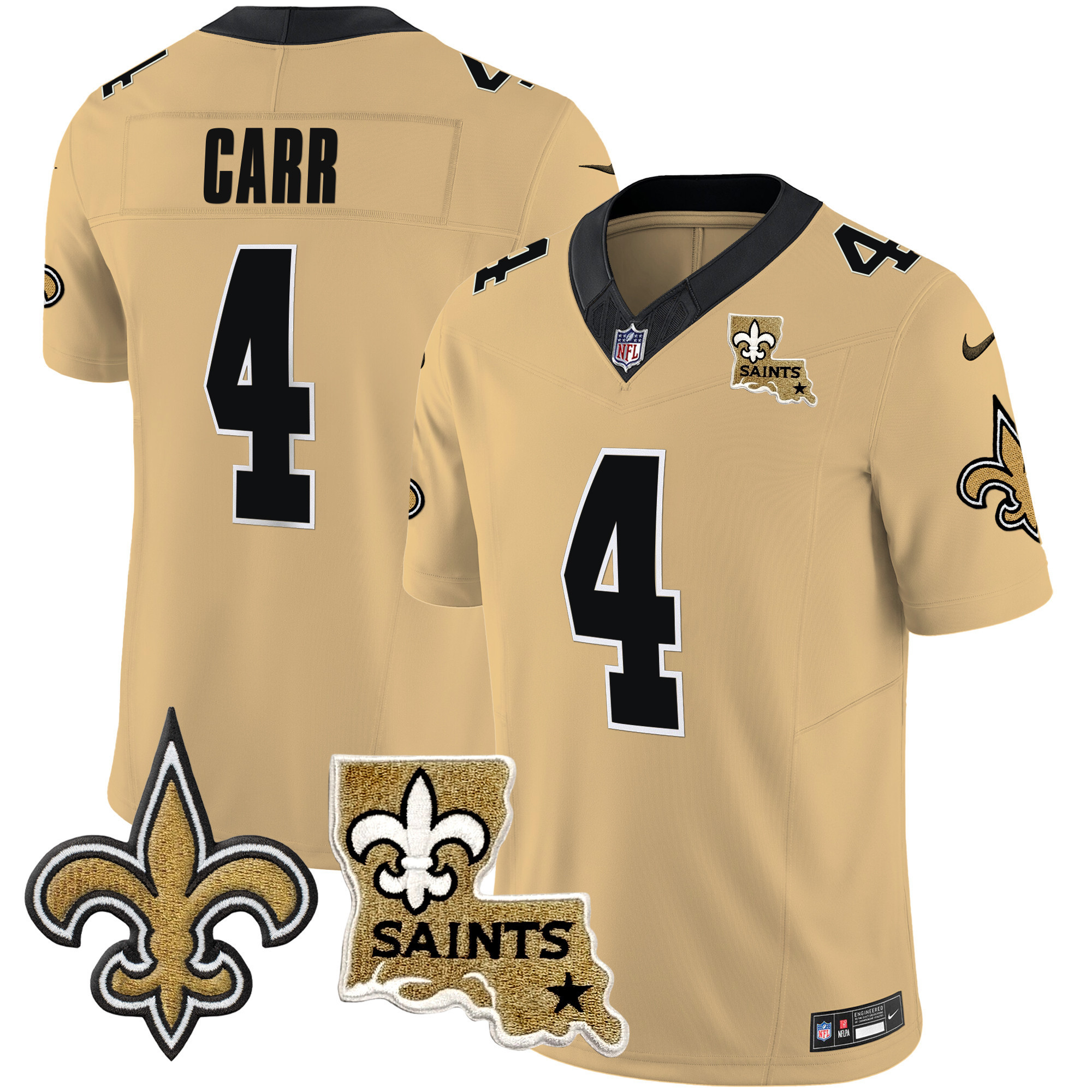 Derek Carr Men's New Orleans Saints Vapor Limited Gold Jersey - All Stitched