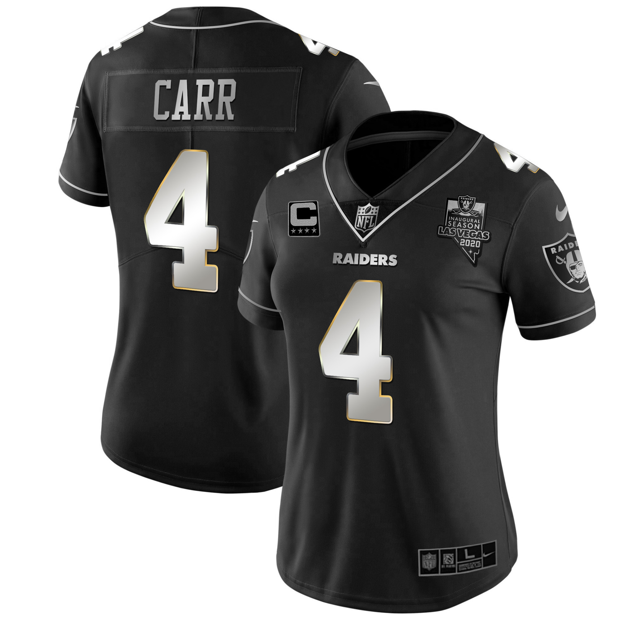 Derek Carr Women's Las Vegas Raiders Vapor Gold Silver Limited Jersey - All Stitched