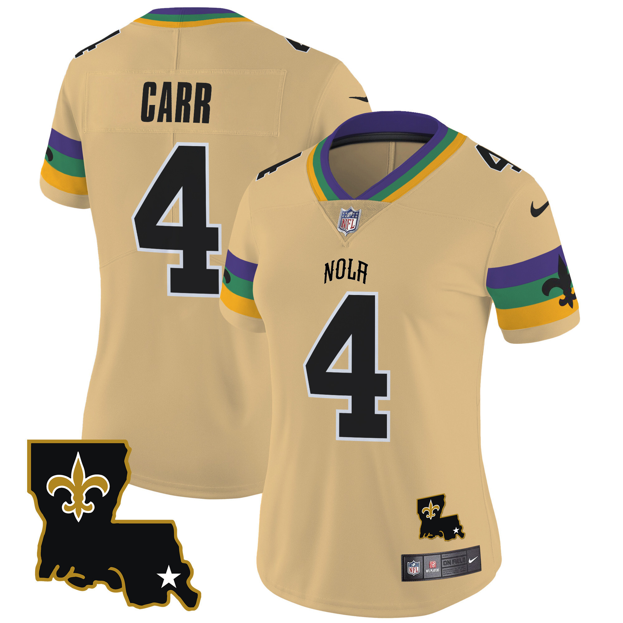 Derek Carr Women's New Orleans Saints 2024 New Orleans City Vapor Limited Gold Jersey - All Stitched