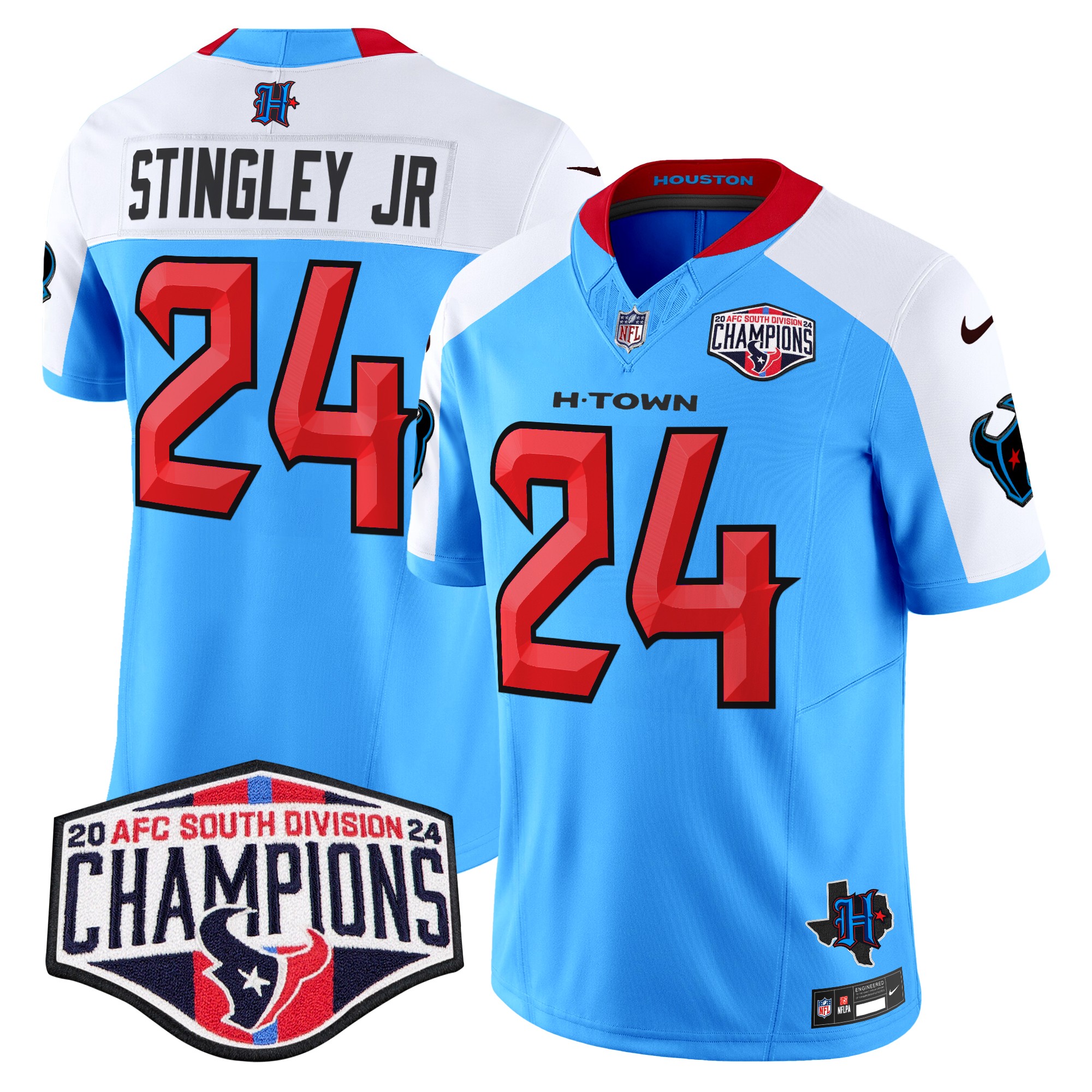 Derek Stingley Jr. Men's Houston Texans 2024 AFC South Division Champions Patch Vapor Limited Blue Alternate Jersey - All Stitched