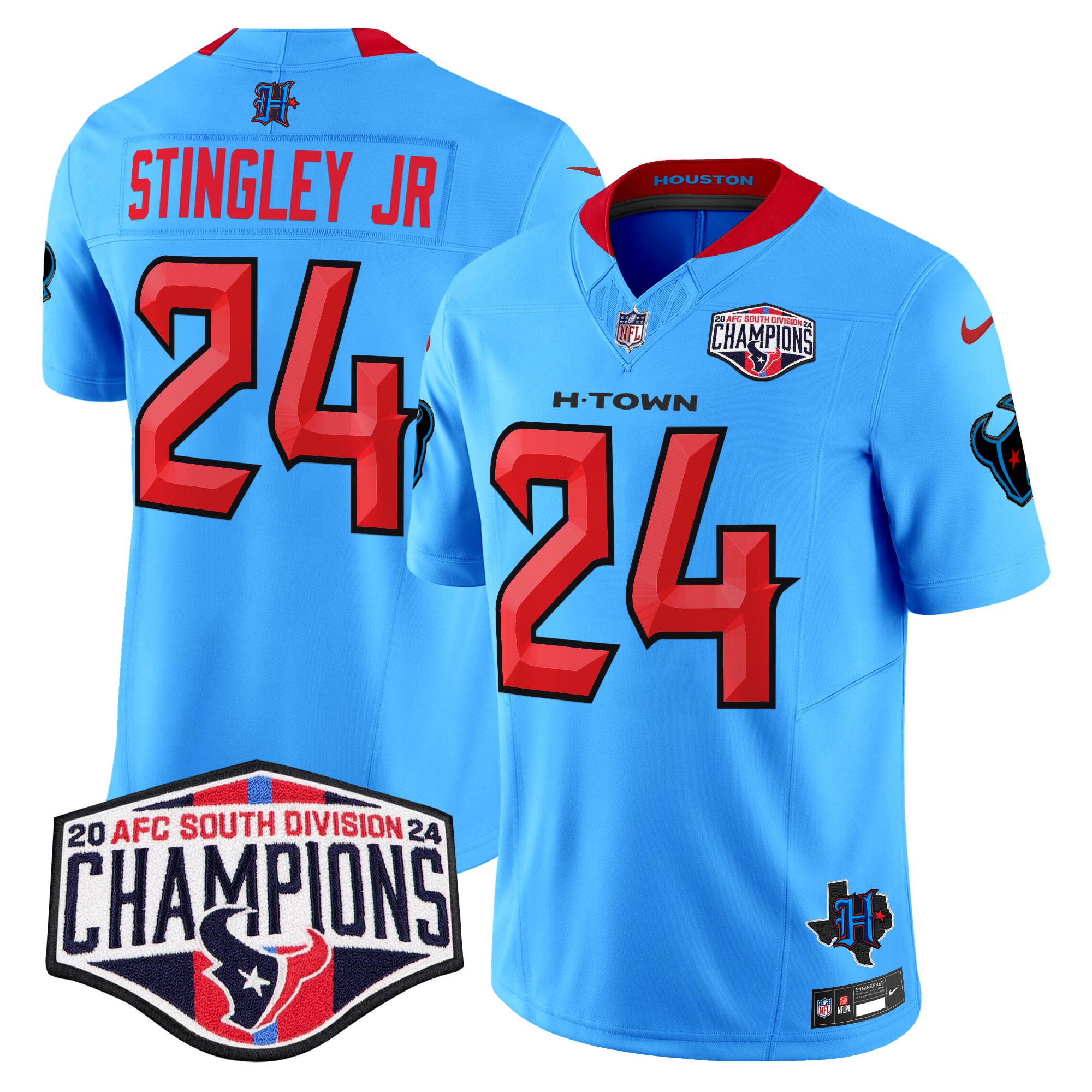 Derek Stingley Jr. Men's Houston Texans 2024 AFC South Division Champions Patch Vapor Limited Blue. Jersey - All Stitched