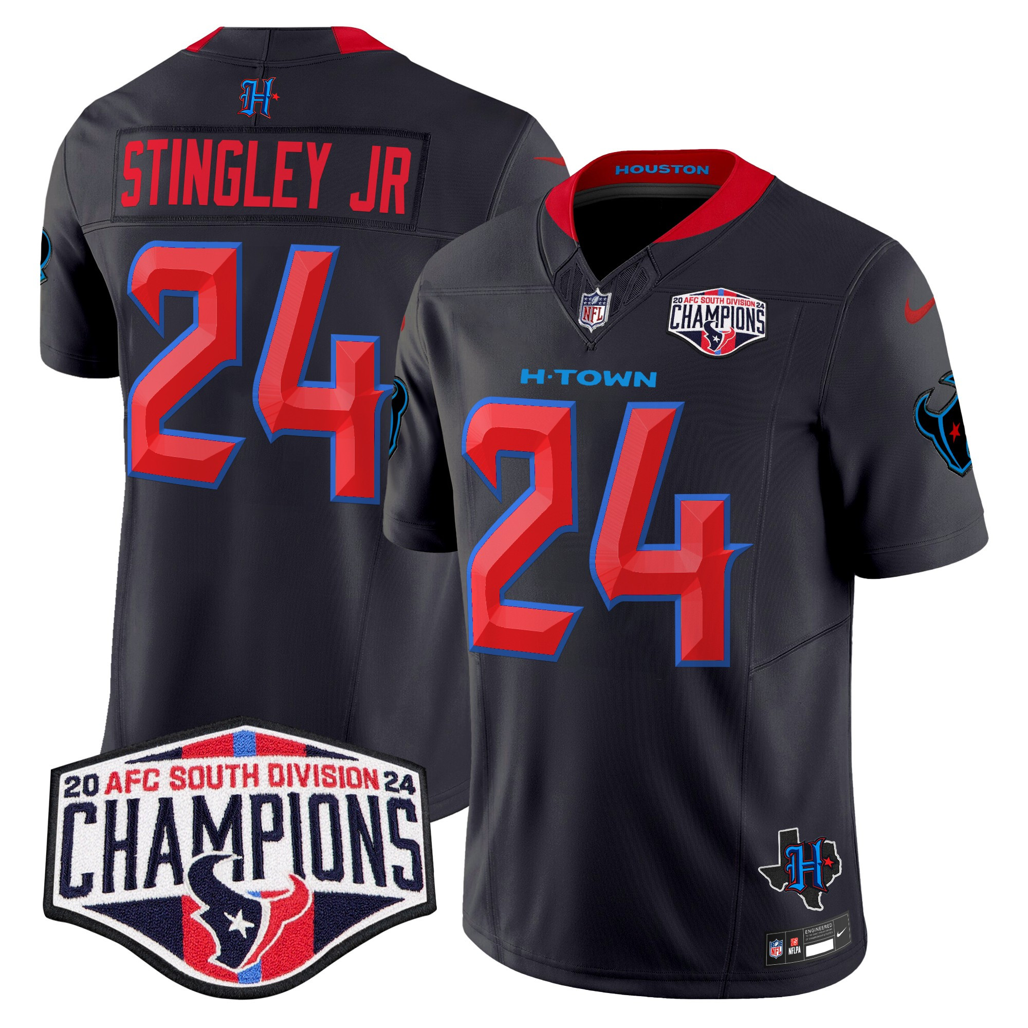 Derek Stingley Jr. Men's Houston Texans 2024 AFC South Division Champions Patch Vapor Limited Navy Limited Jersey - All Stitched