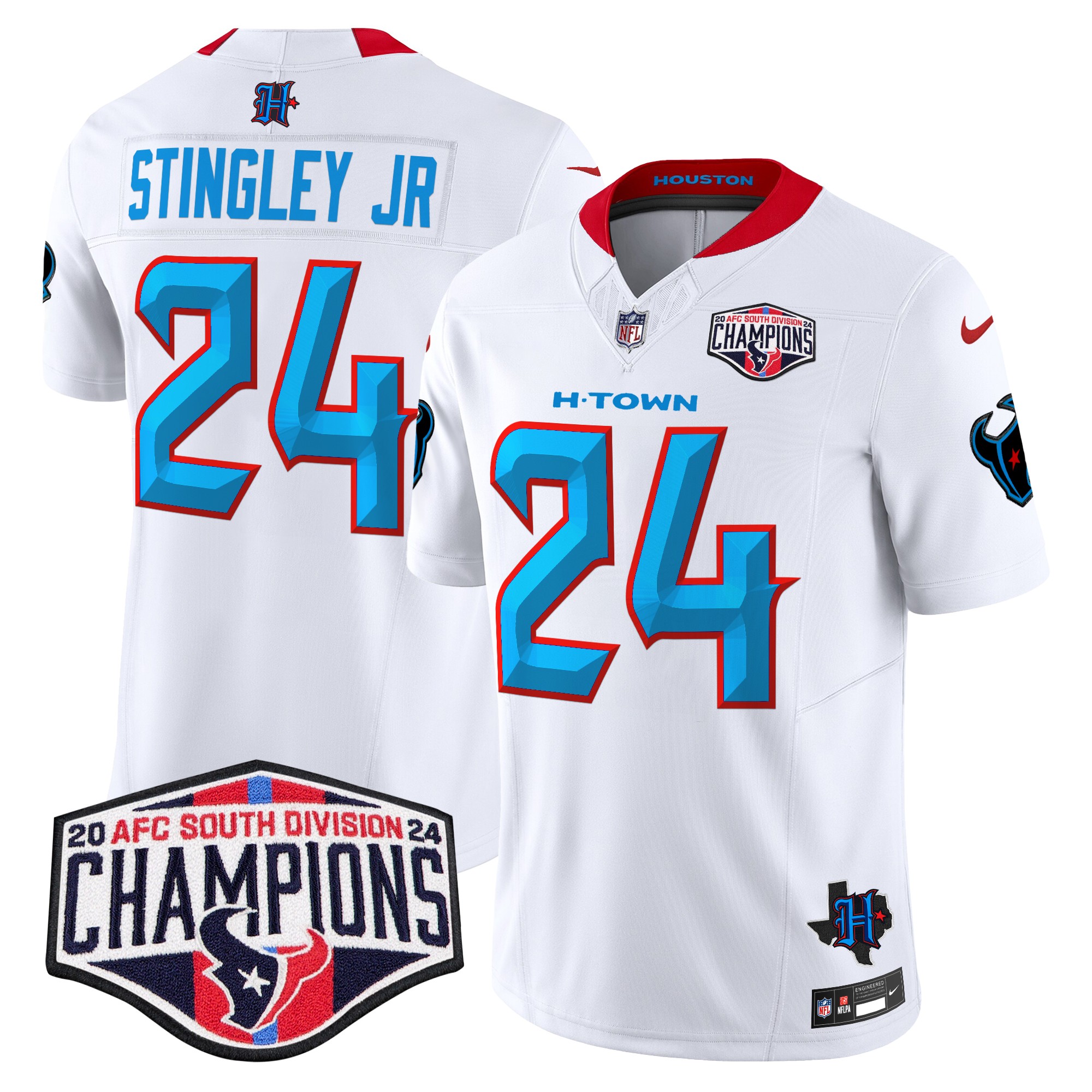 Derek Stingley Jr. Men's Houston Texans 2024 AFC South Division Champions Patch Vapor Limited White Jersey - All Stitched