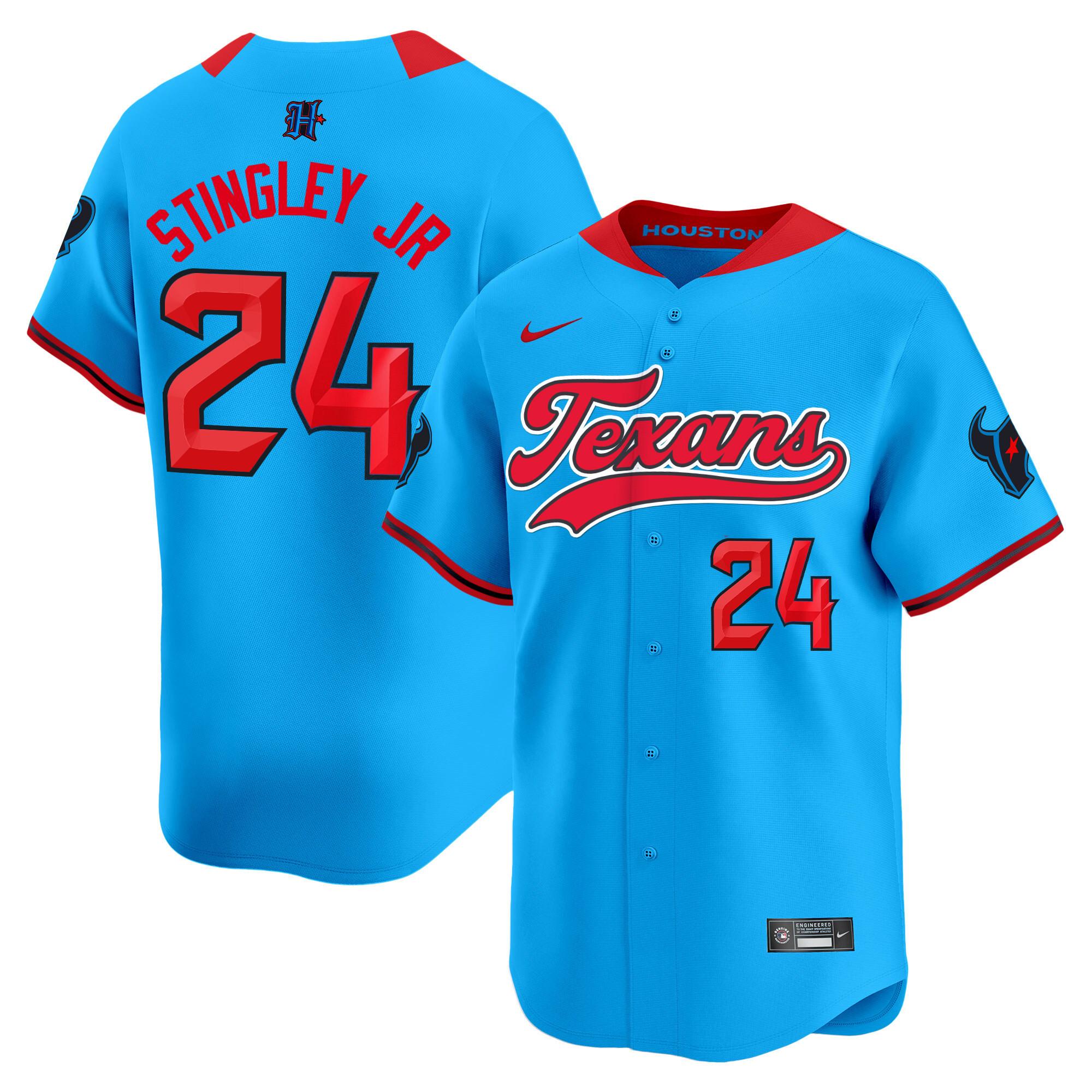 Derek Stingley Jr. Men's Houston Texans 2024 Baseball Blue Jersey - All Stitched