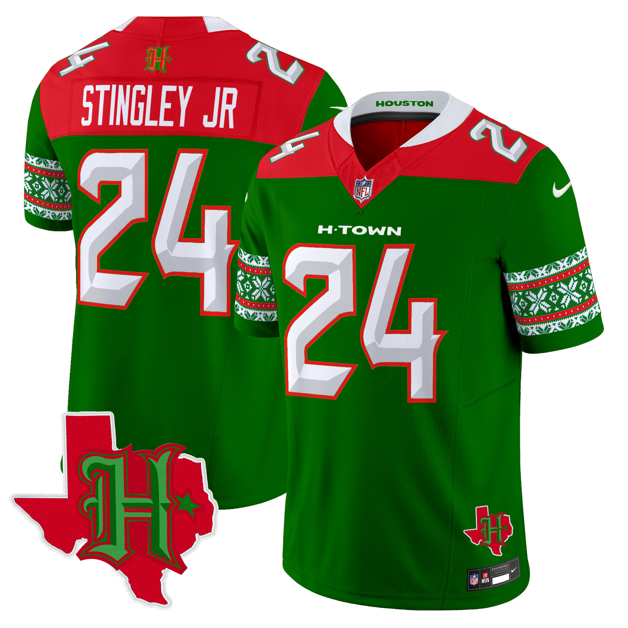 Derek Stingley Jr. Men's Houston Texans 2024 Christmas Vapor Limited Green Jersey - All Stitched