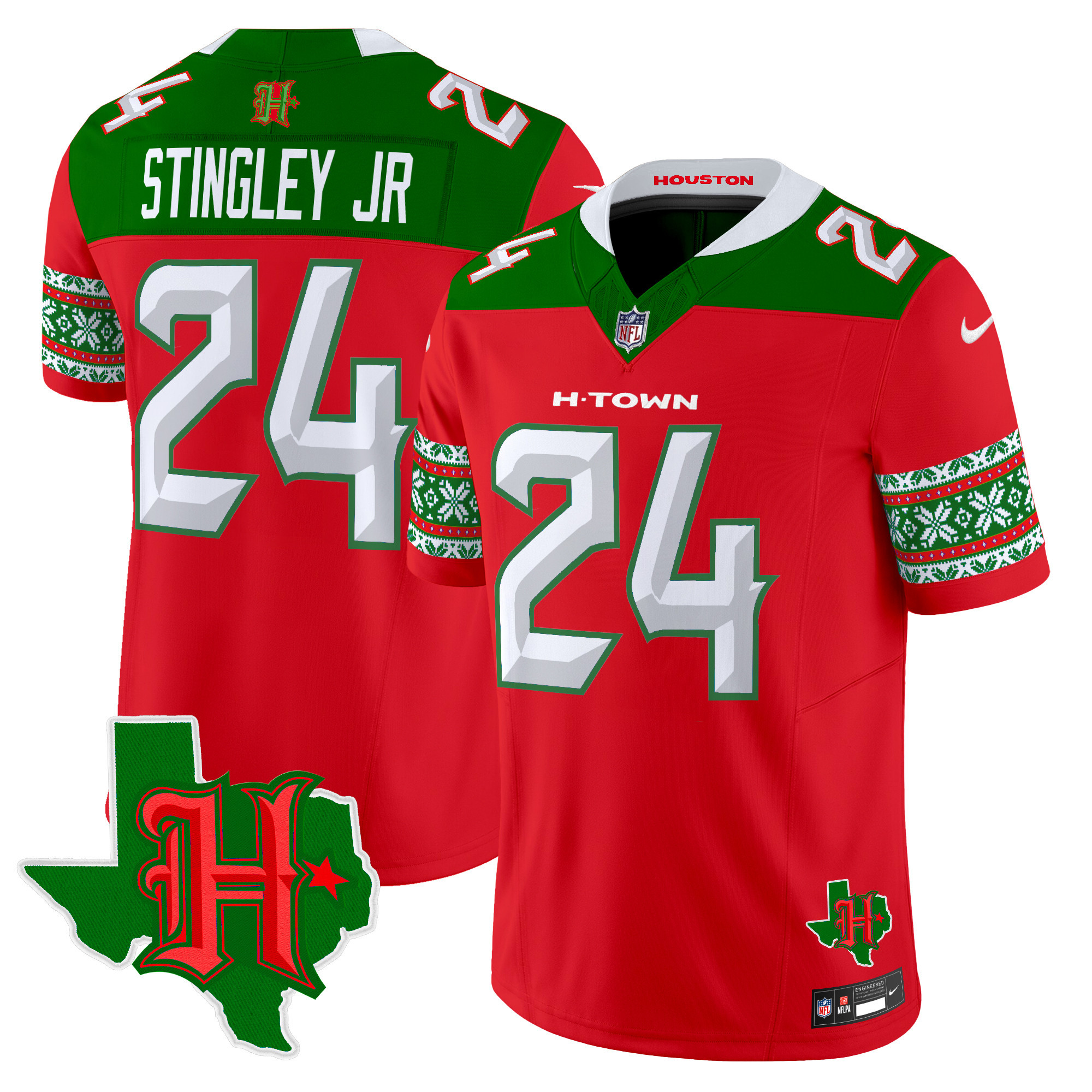 Derek Stingley Jr. Men's Houston Texans 2024 Christmas Vapor Limited Red Jersey - All Stitched