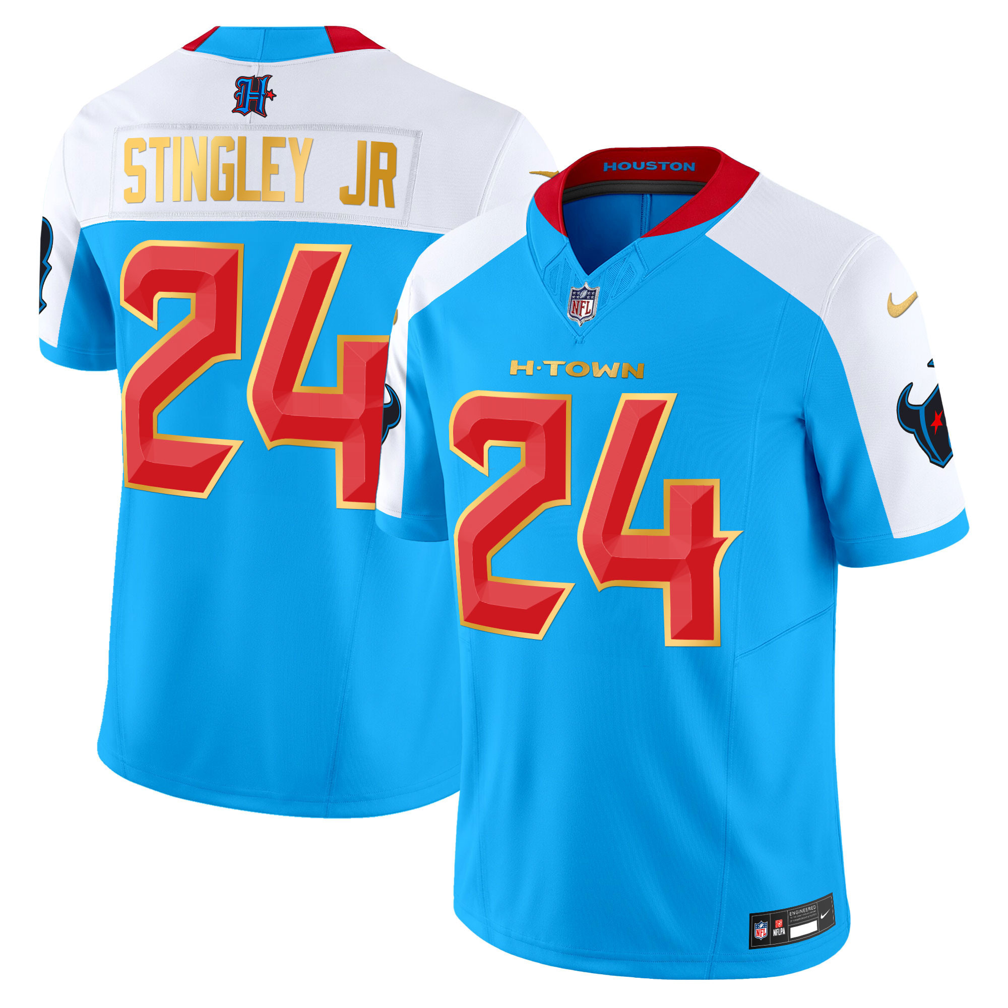 Derek Stingley Jr. Men's Houston Texans 2024 Gold Trim Vapor Limited Blue Alternate Jersey - All Stitched