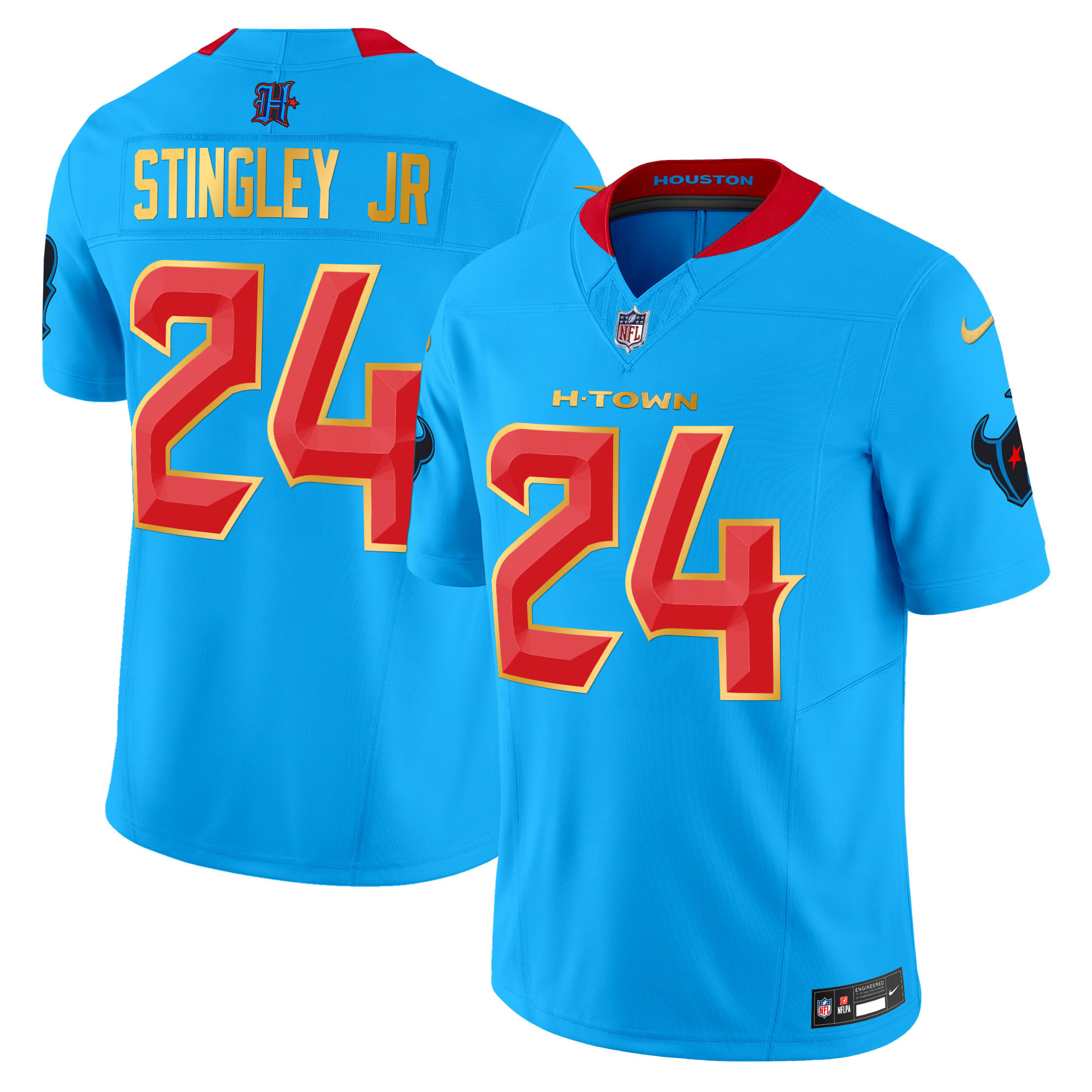 Derek Stingley Jr. Men's Houston Texans 2024 Gold Trim Vapor Limited Blue Jersey - All Stitched
