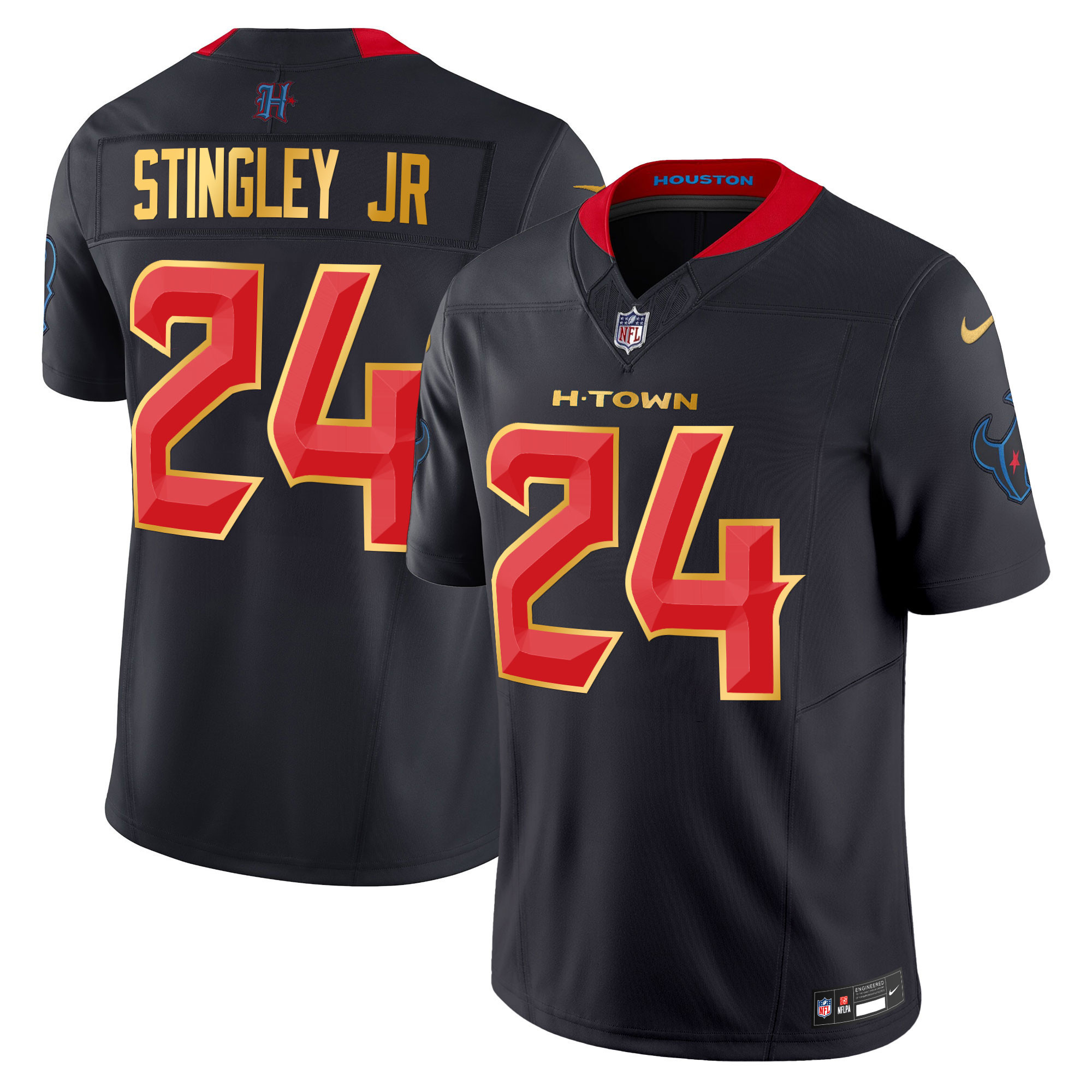 Derek Stingley Jr. Men's Houston Texans 2024 Gold Trim Vapor Limited Navy Limited Jersey - All Stitched