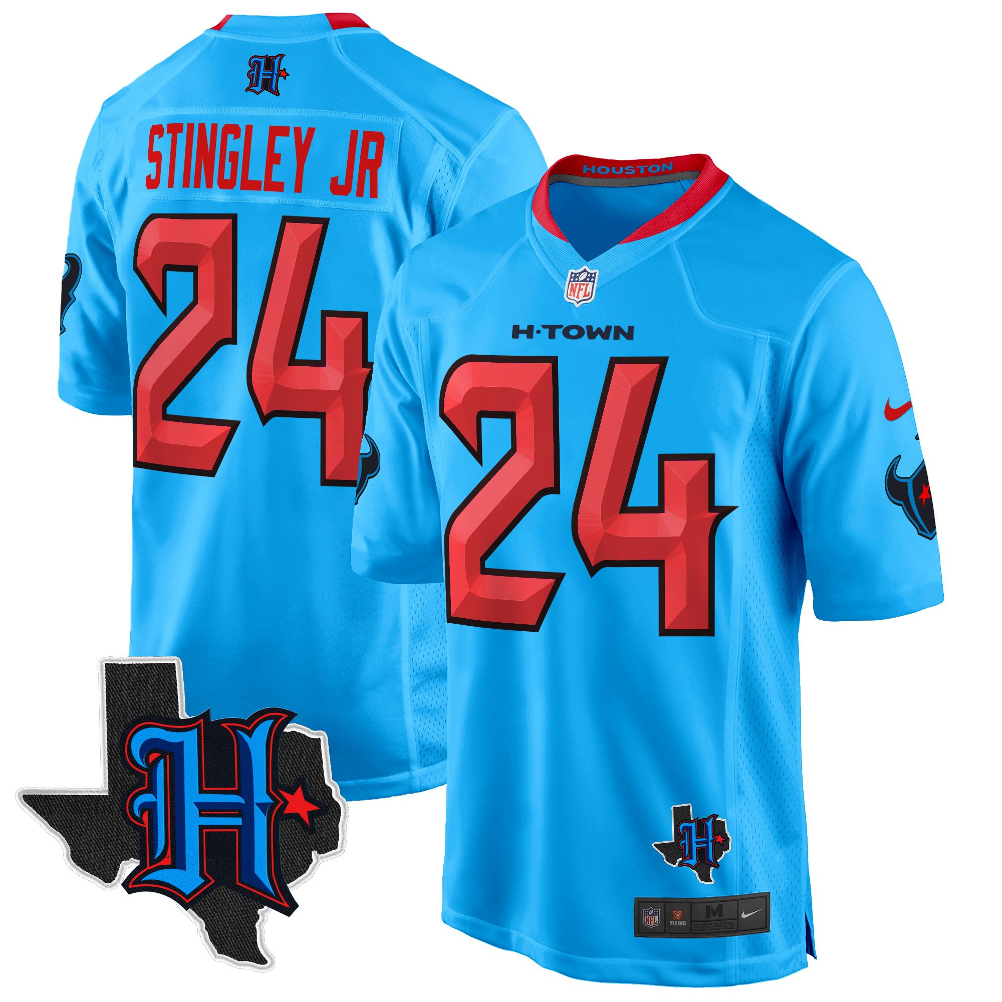 Derek Stingley Jr. Men's Houston Texans 2024 Texas Patch Game Blue Jersey - All Stitched