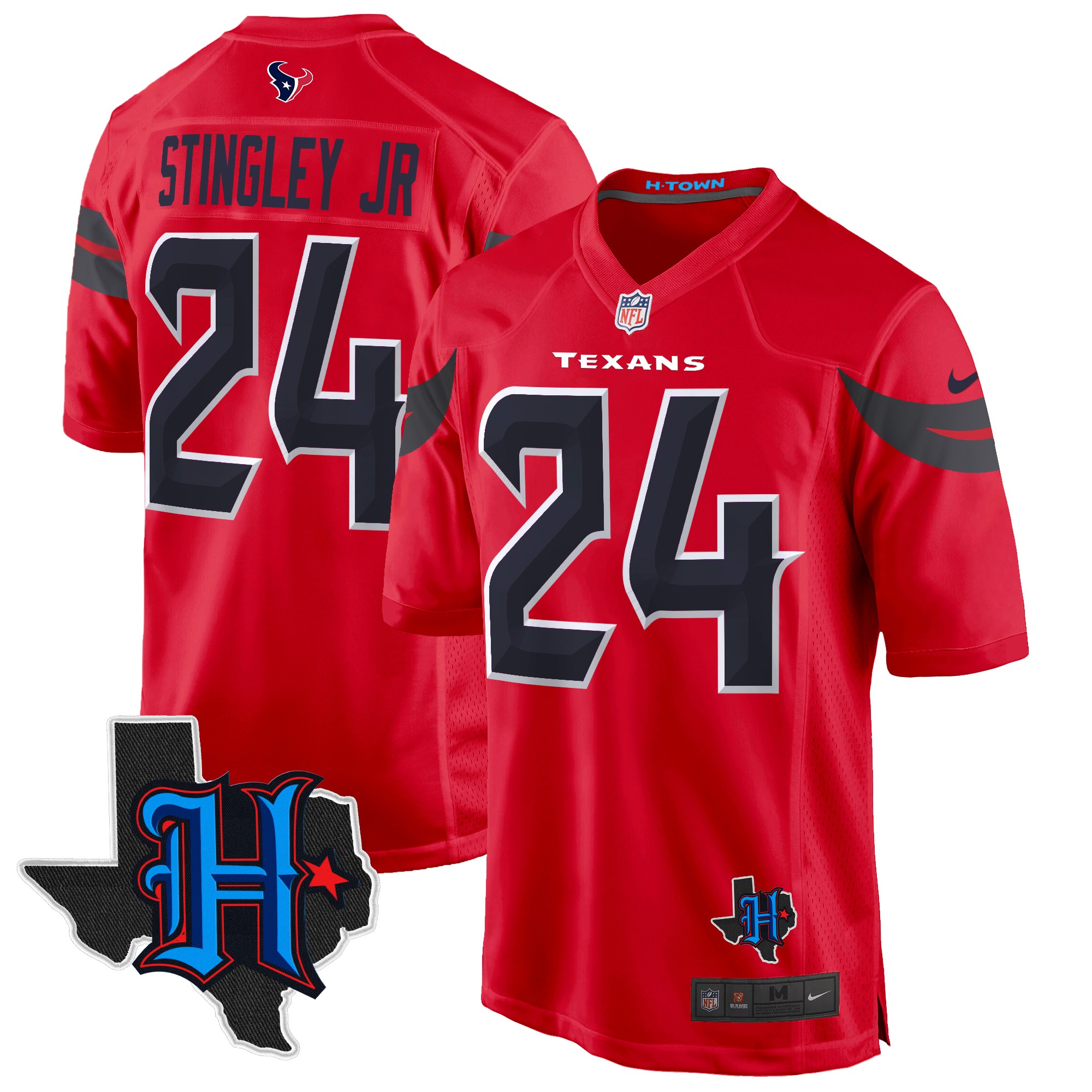 Derek Stingley Jr. Men's Houston Texans 2024 Texas Patch Game Red Jersey - All Stitched