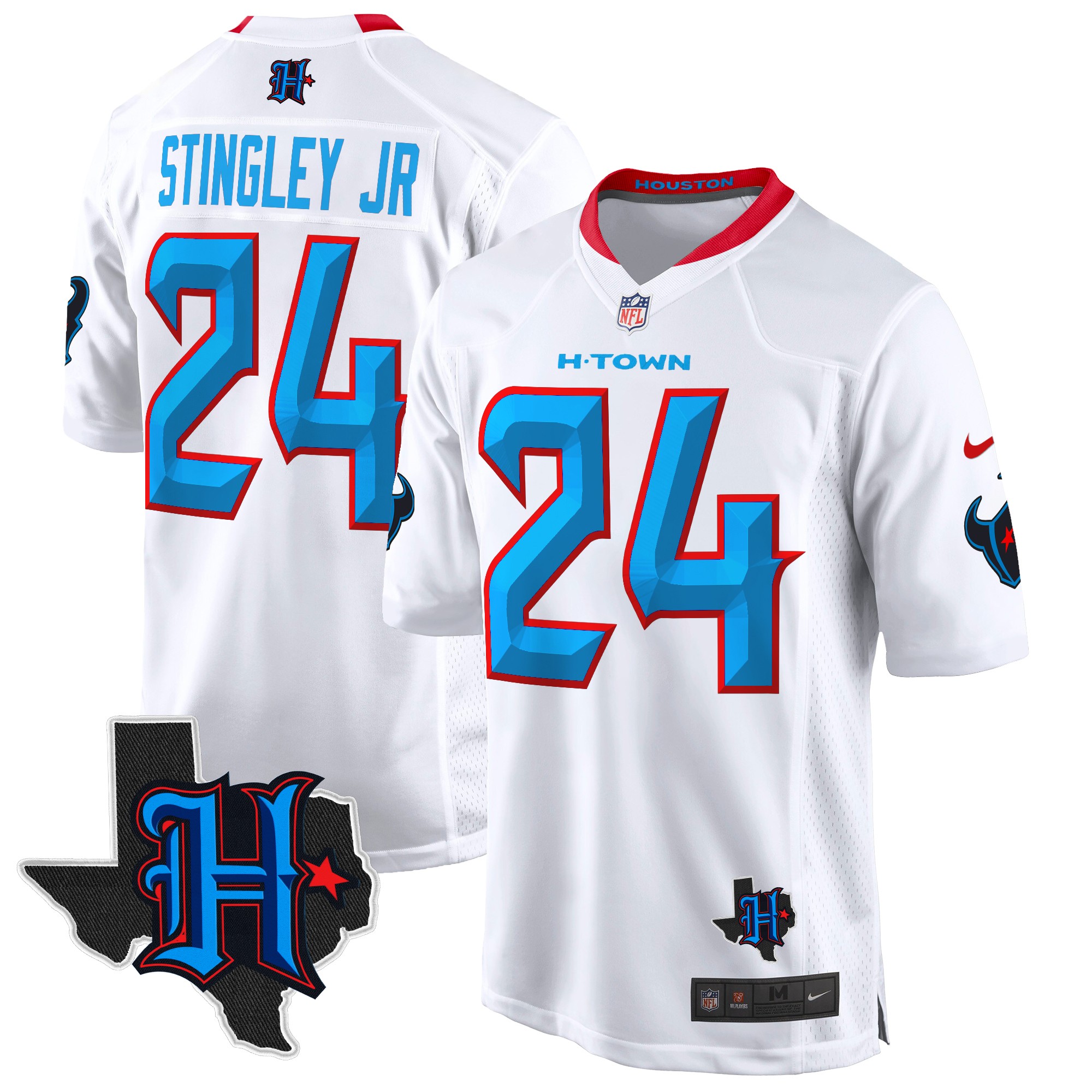 Derek Stingley Jr. Men's Houston Texans 2024 Texas Patch Game White Jersey - All Stitched
