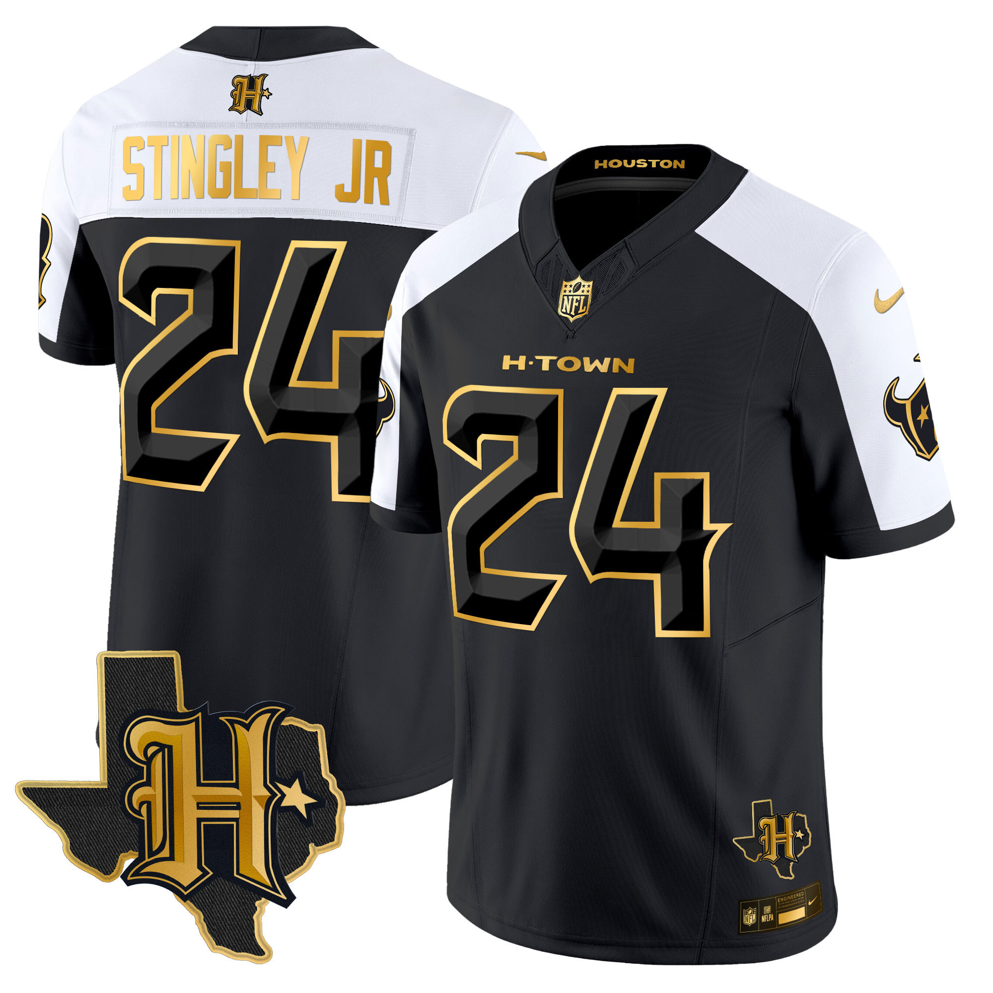Derek Stingley Jr. Men's Houston Texans 2024 Texas Patch Gold Vapor Limited Alternate Jersey - All Stitched