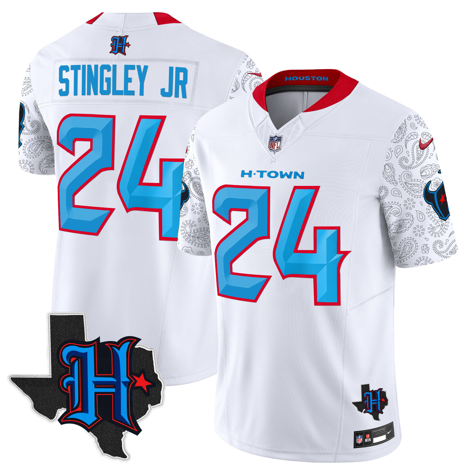 Derek Stingley Jr. Men's Houston Texans 2024 Texas Patch Vapor Limited White Jersey - All Stitched