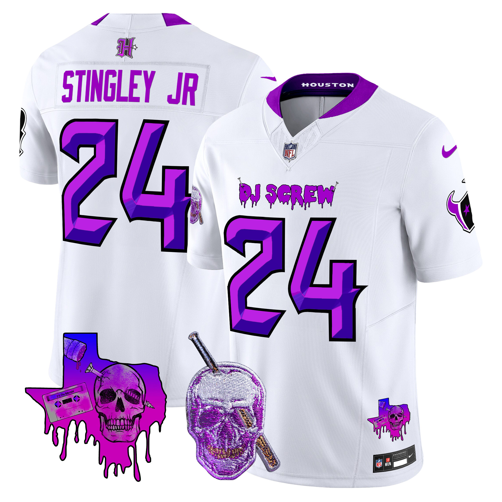Derek Stingley Jr. Men's Houston Texans DJ Screw Vapor Limited White Jersey - All Stitched