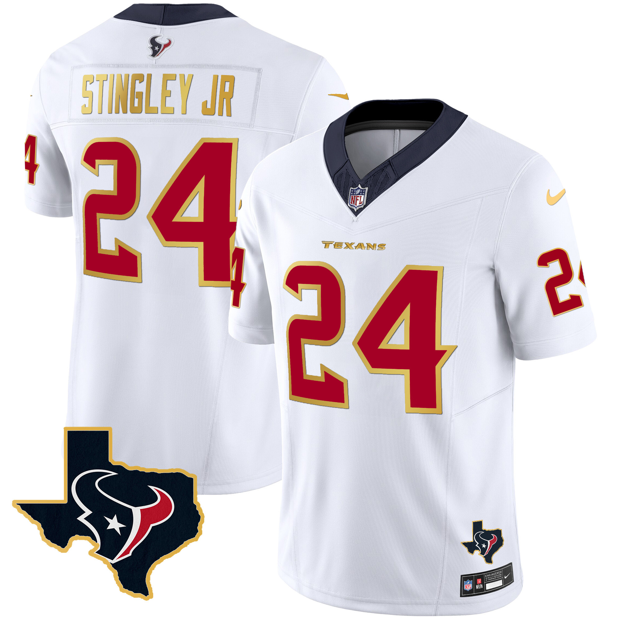 Derek Stingley Jr. Men's Houston Texans Gold Trim Vapor White Jersey - All Stitched