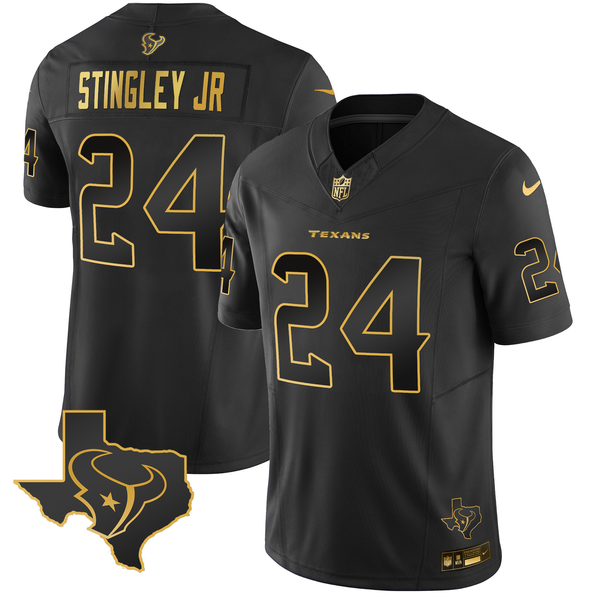 Derek Stingley Jr. Men's Houston Texans Gold Vapor Limited Black Gold Jersey - All Stitched