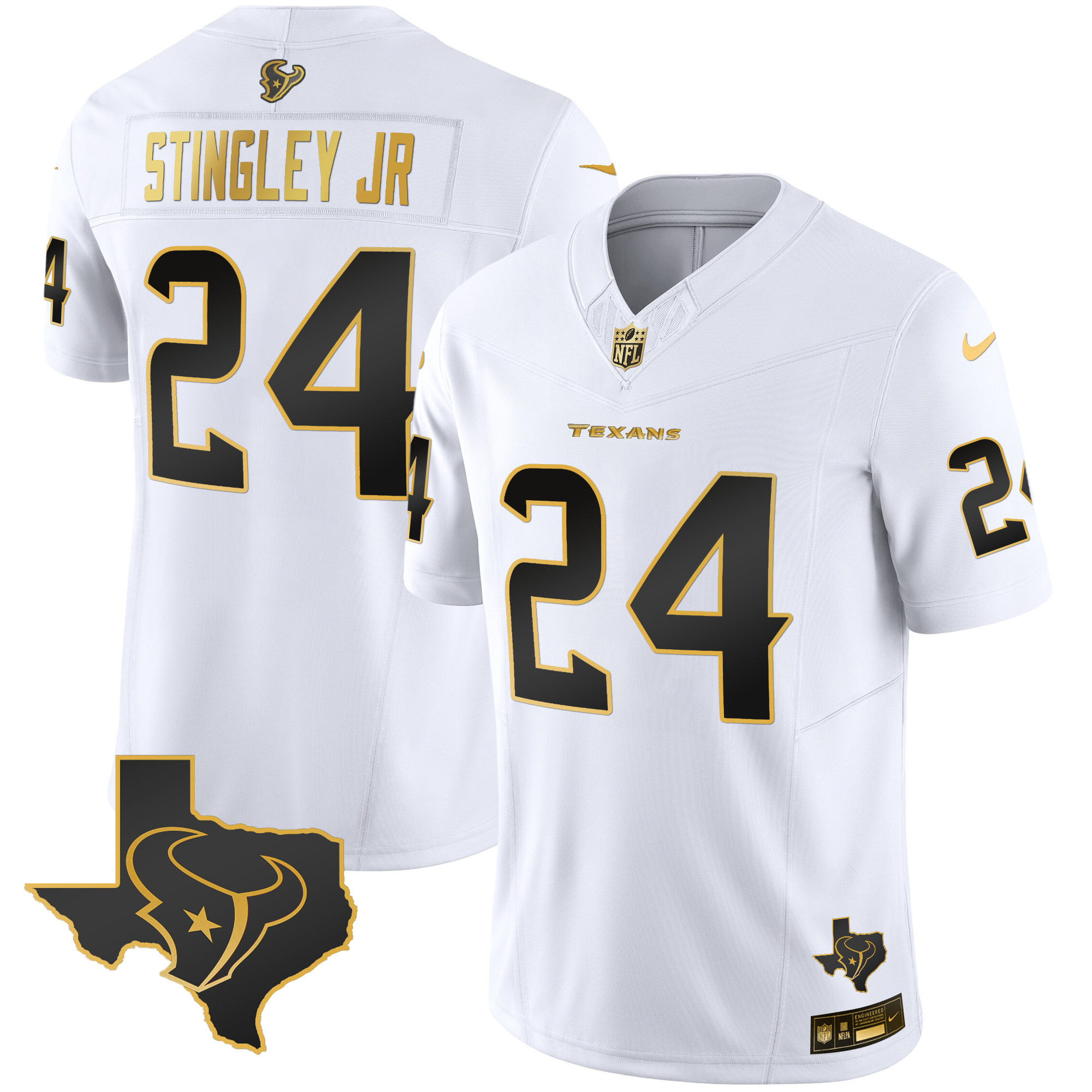 Derek Stingley Jr. Men's Houston Texans Gold Vapor Limited White Gold Jersey - All Stitched