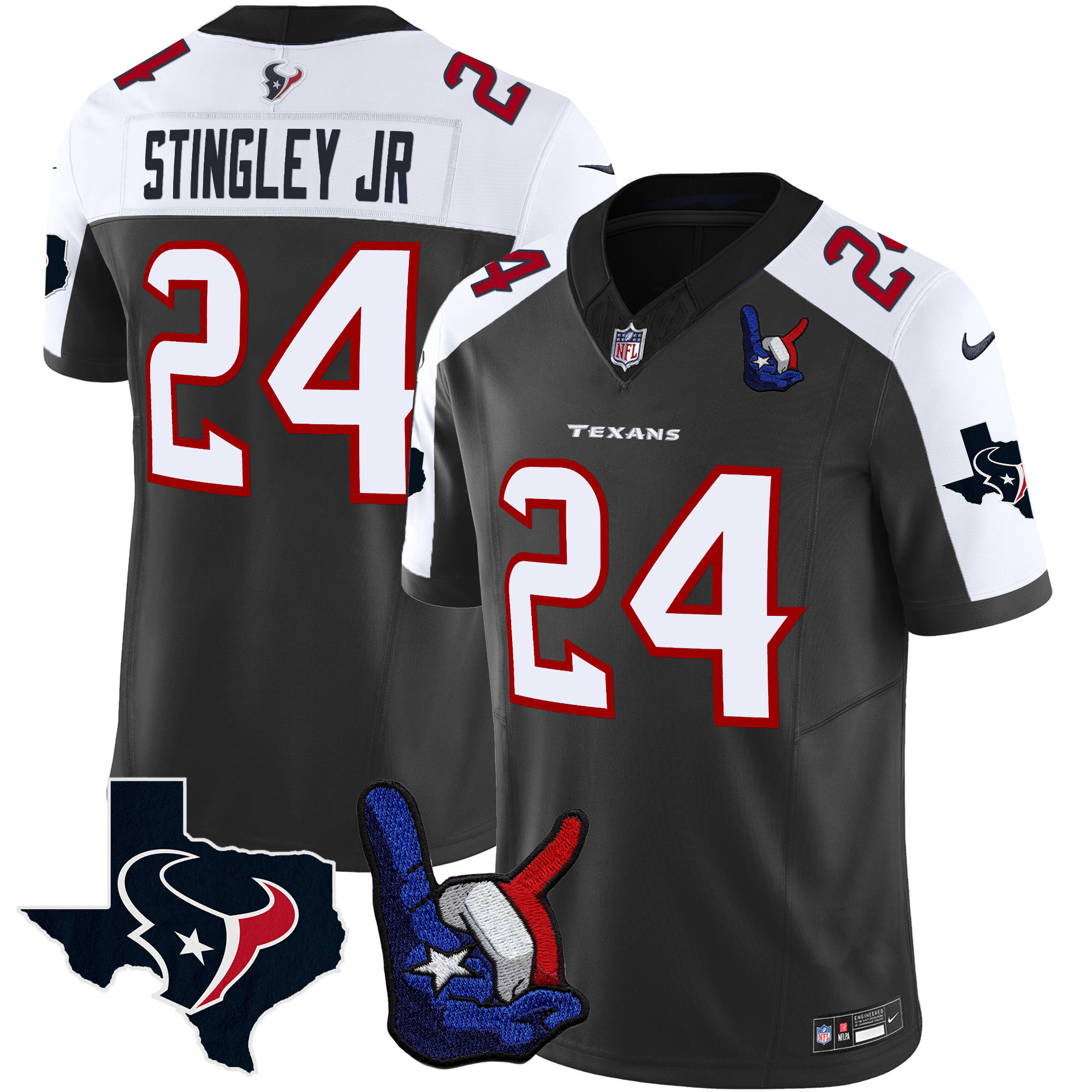 Derek Stingley Jr. Men's Houston Texans Hand Sign Throwing Up The H Vapor Black Alternate Jersey - All Stitched