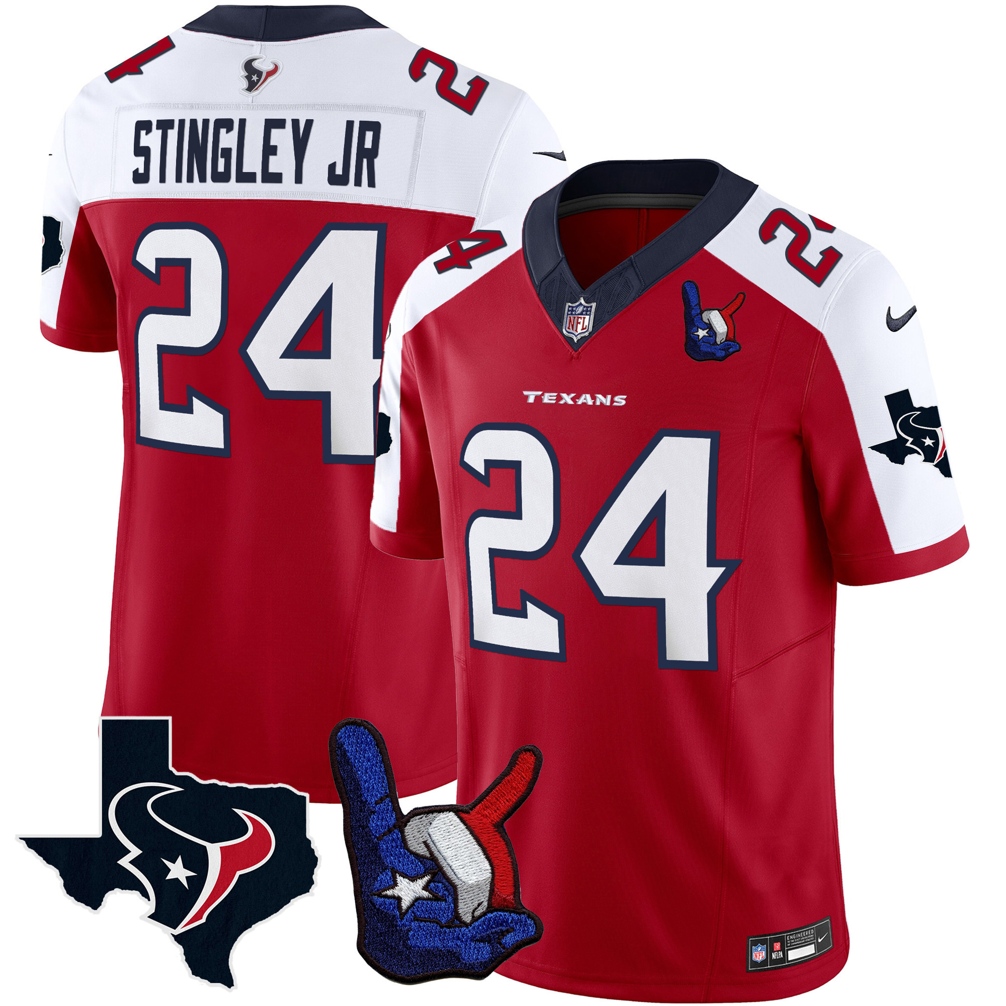 Derek Stingley Jr. Men's Houston Texans Hand Sign Throwing Up The H Vapor Red Alternate Jersey - All Stitched