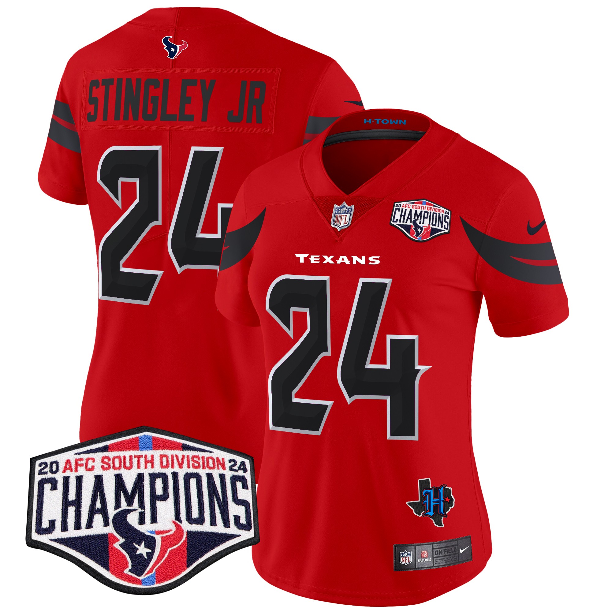 Derek Stingley Jr. Women's Houston Texans 2024 AFC South Division Champions Patch Vapor Limited Red Jersey - All Stitched