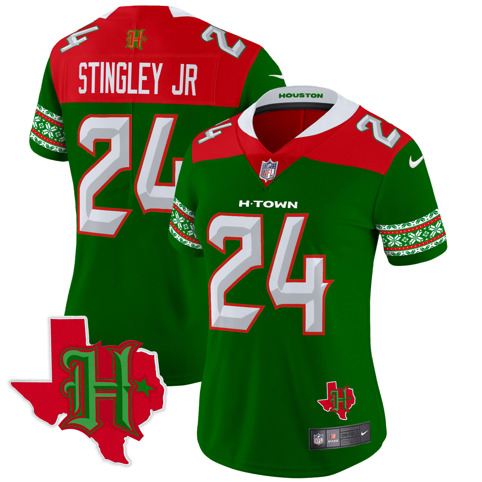 Derek Stingley Jr. Women's Houston Texans 2024 Christmas Vapor Limited Green Jersey - All Stitched