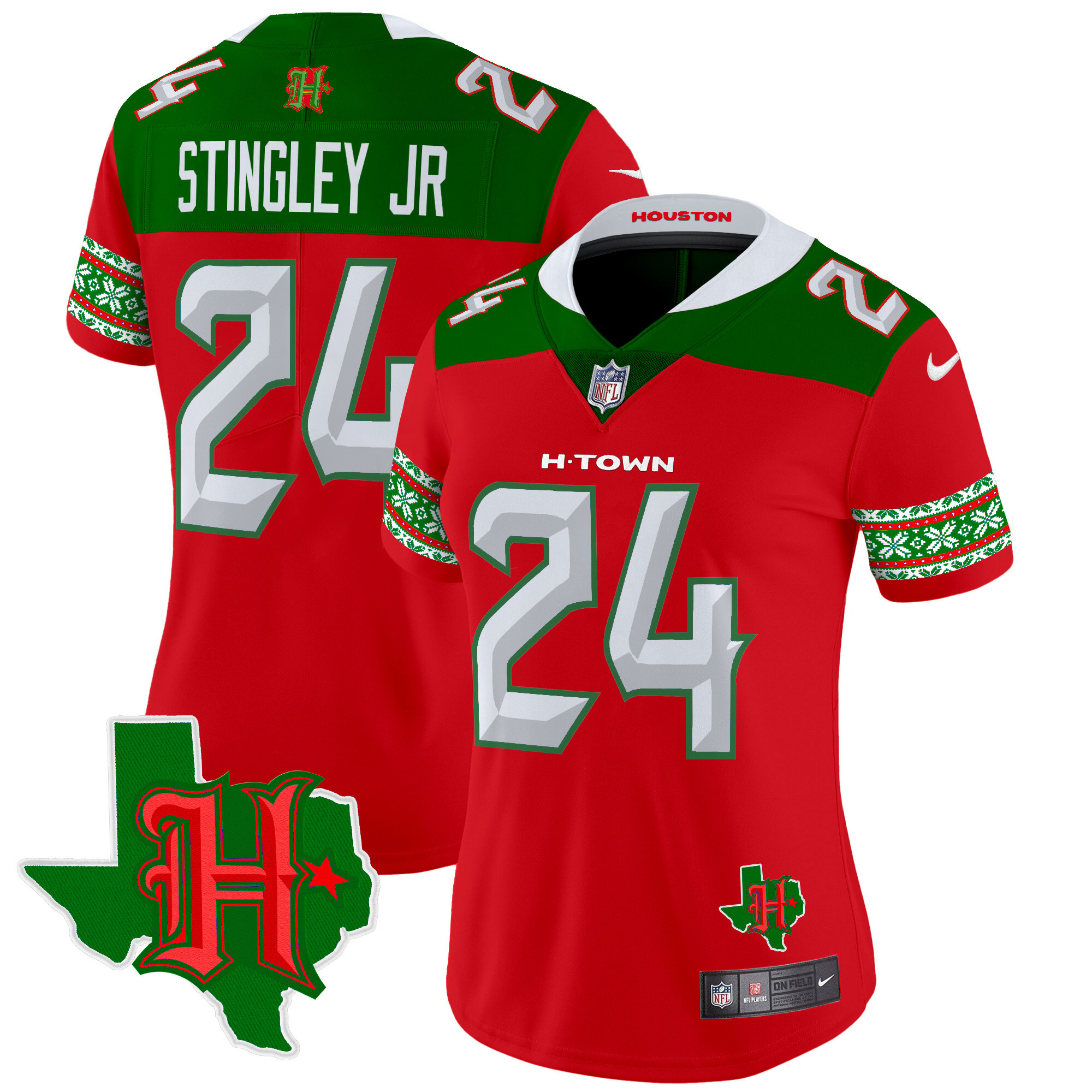 Derek Stingley Jr. Women's Houston Texans 2024 Christmas Vapor Limited Red Jersey - All Stitched