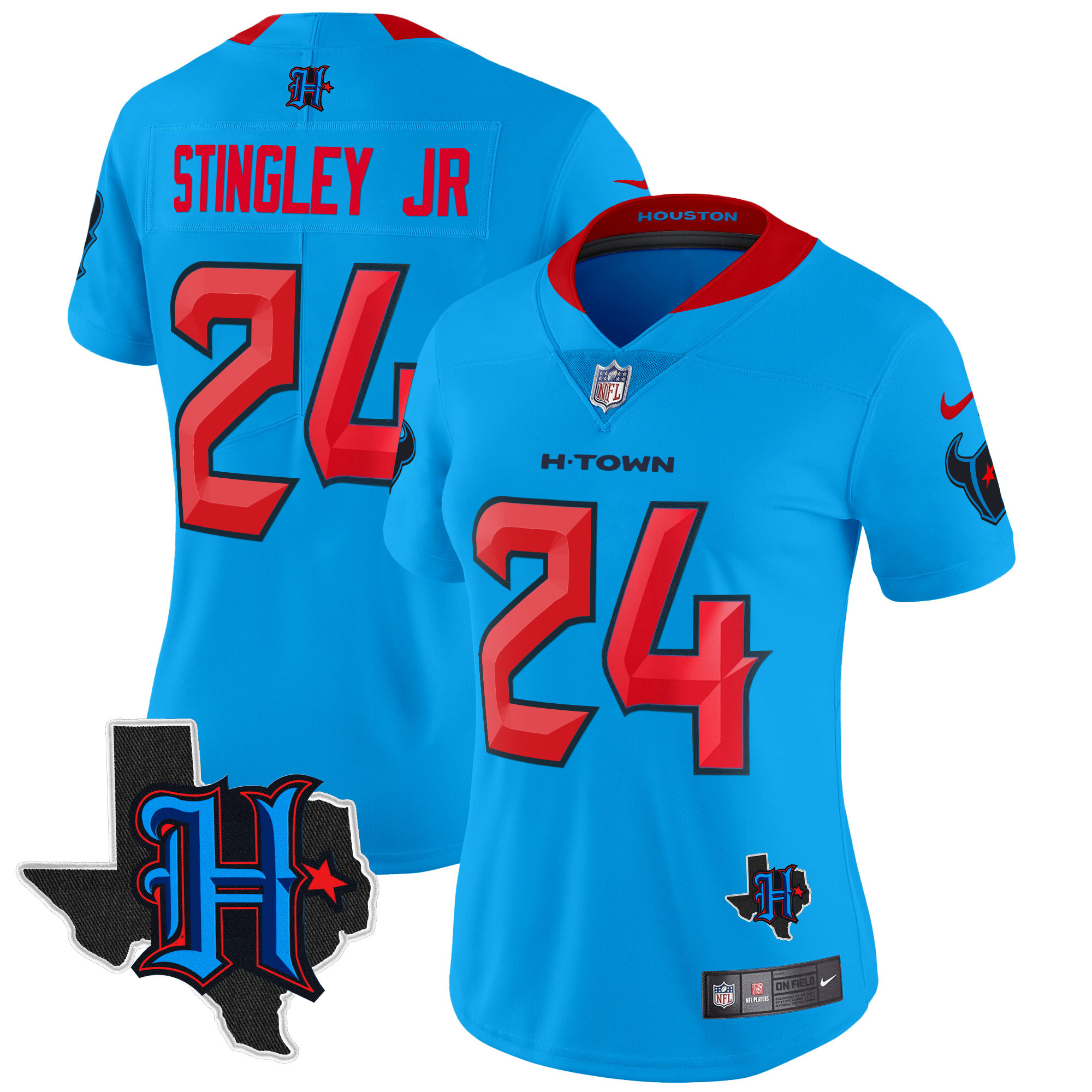 Derek Stingley Jr. Women's Houston Texans 2024 Texas Patch Vapor Limited Blue Jersey - All Stitched